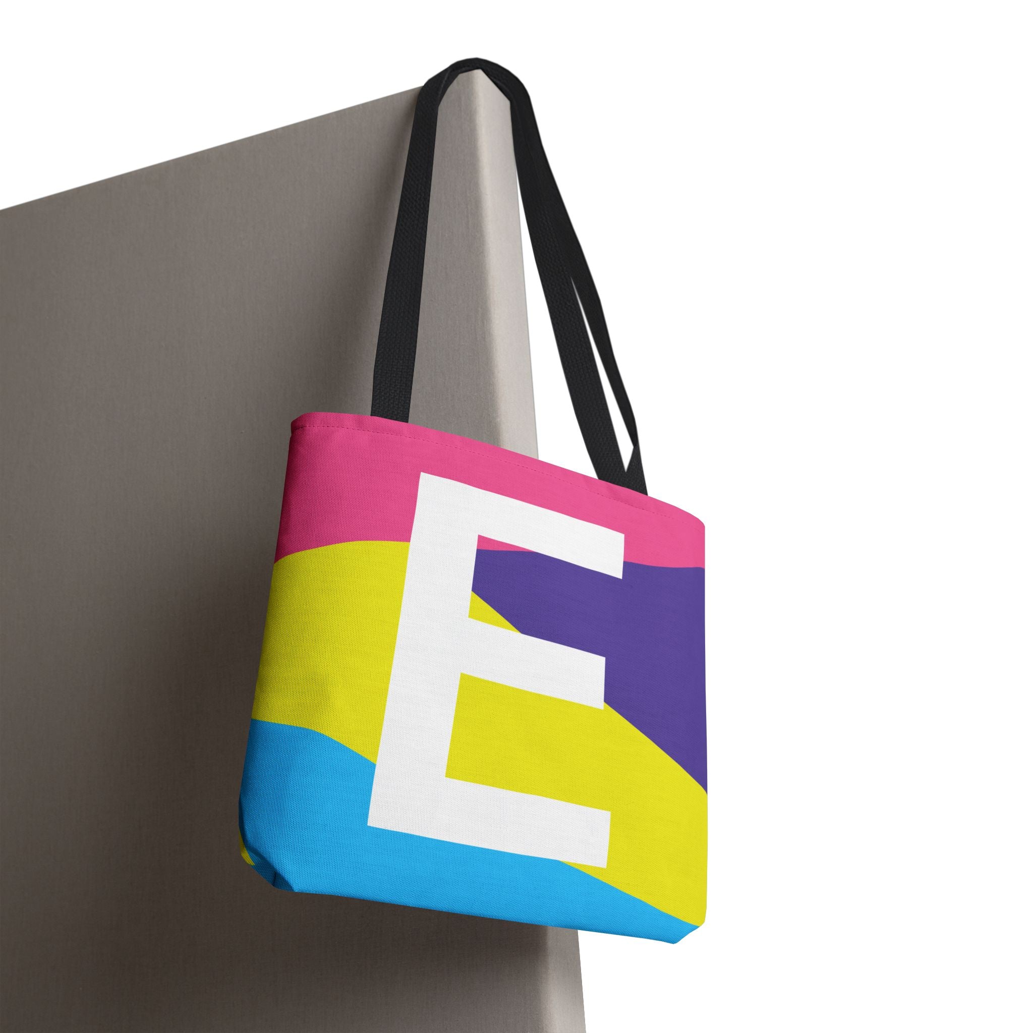 Monogram 'E' Colorblock Tote Bag — Personalized Initial E Shoulder Tote
