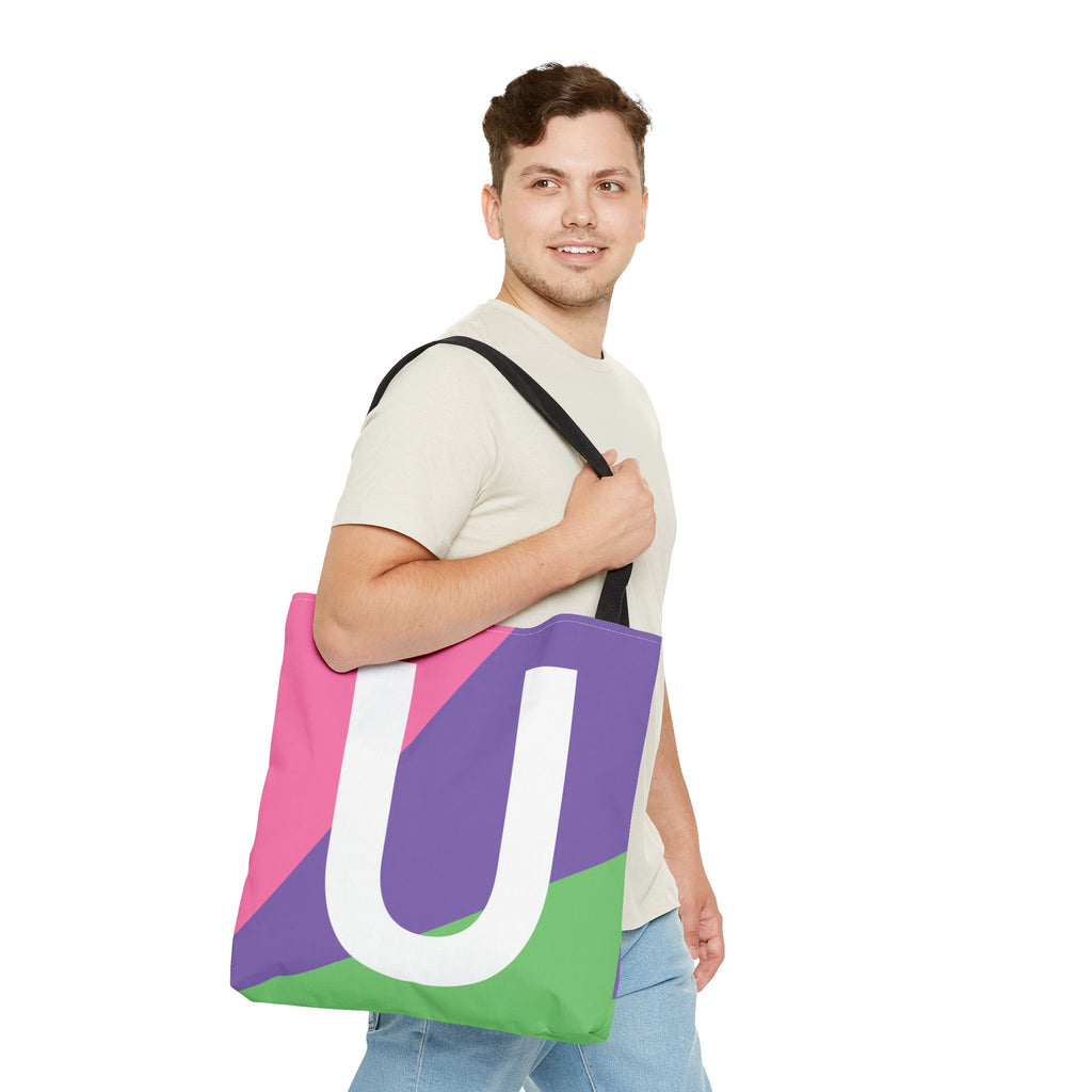 Monogram 'U' Colorblock Tote Bag — Personalized Initial U Shoulder Tote