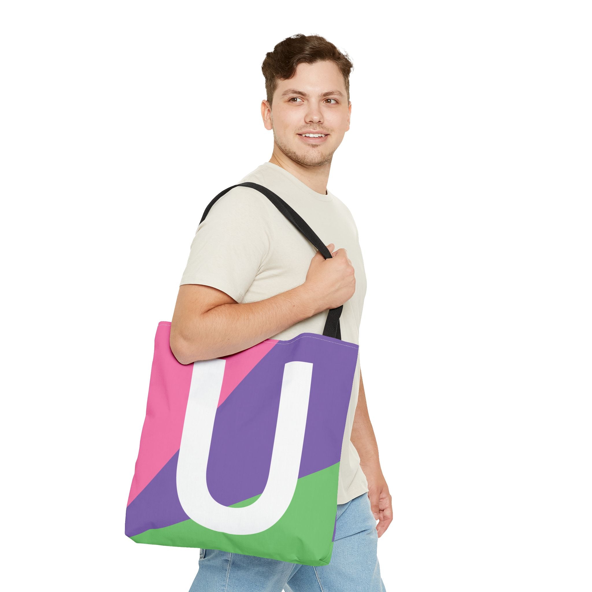 Monogram 'U' Colorblock Tote Bag — Personalized Initial U Shoulder Tote