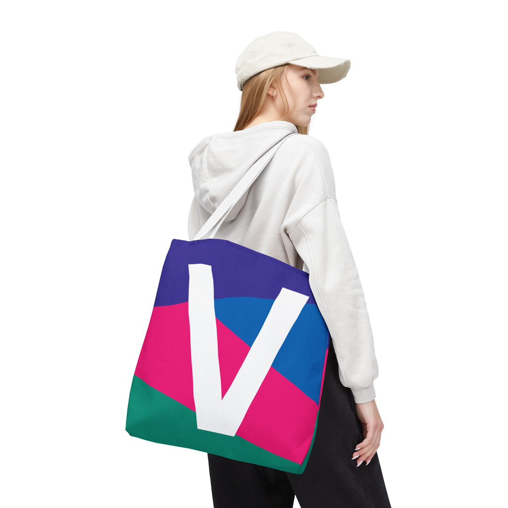 Monogram 'V' Colorblock Tote Bag — Personalized Initial V Shoulder Tote