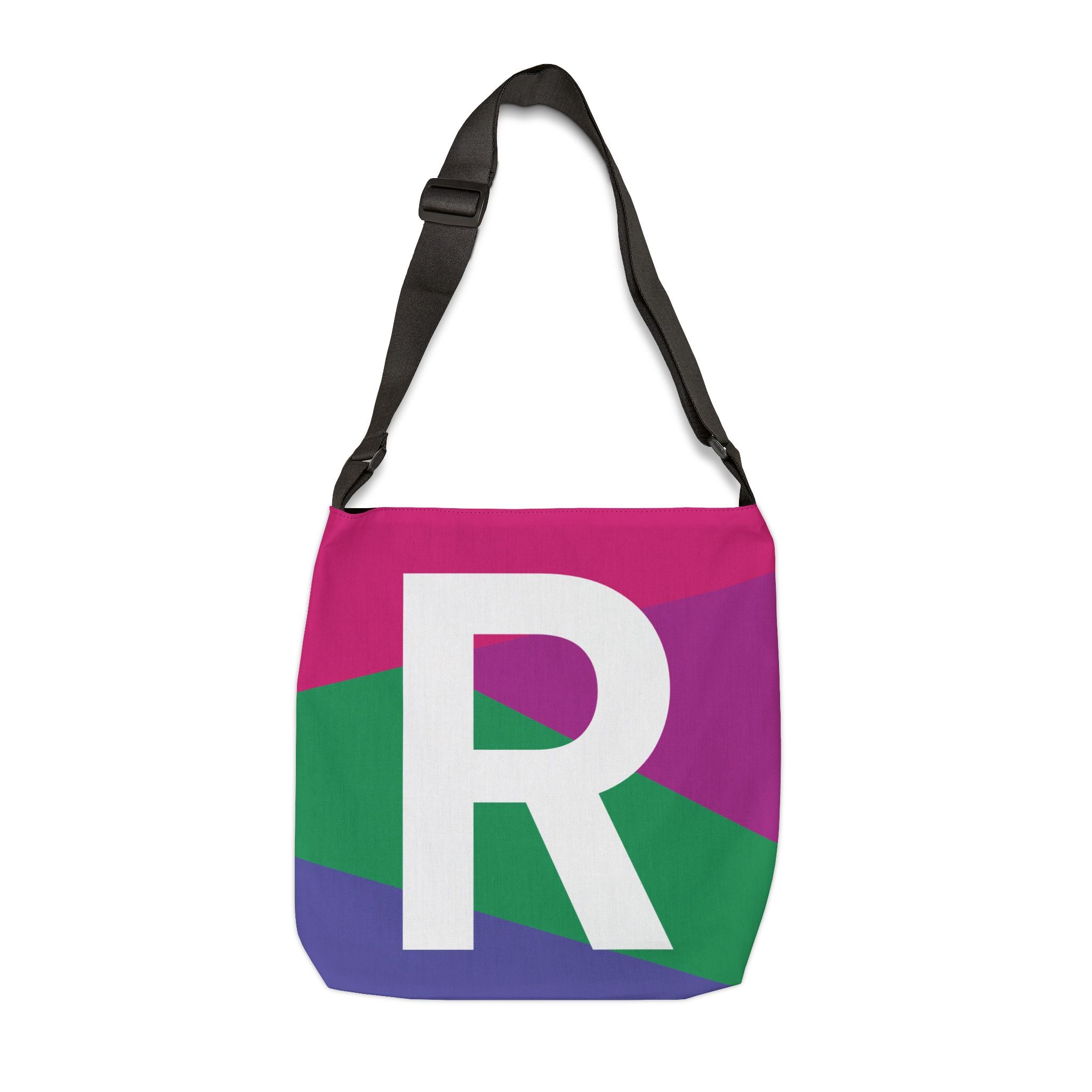 Initial Letter 'R' Colorblock Adjustable Tote Bag — Monogram Alphabet Shoulder Bag