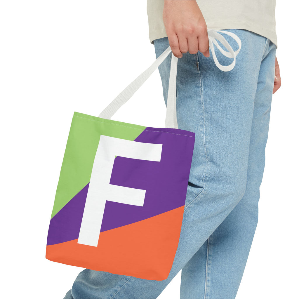 Monogram 'F' Colorblock Tote Bag — Personalized Initial F Shoulder Tote