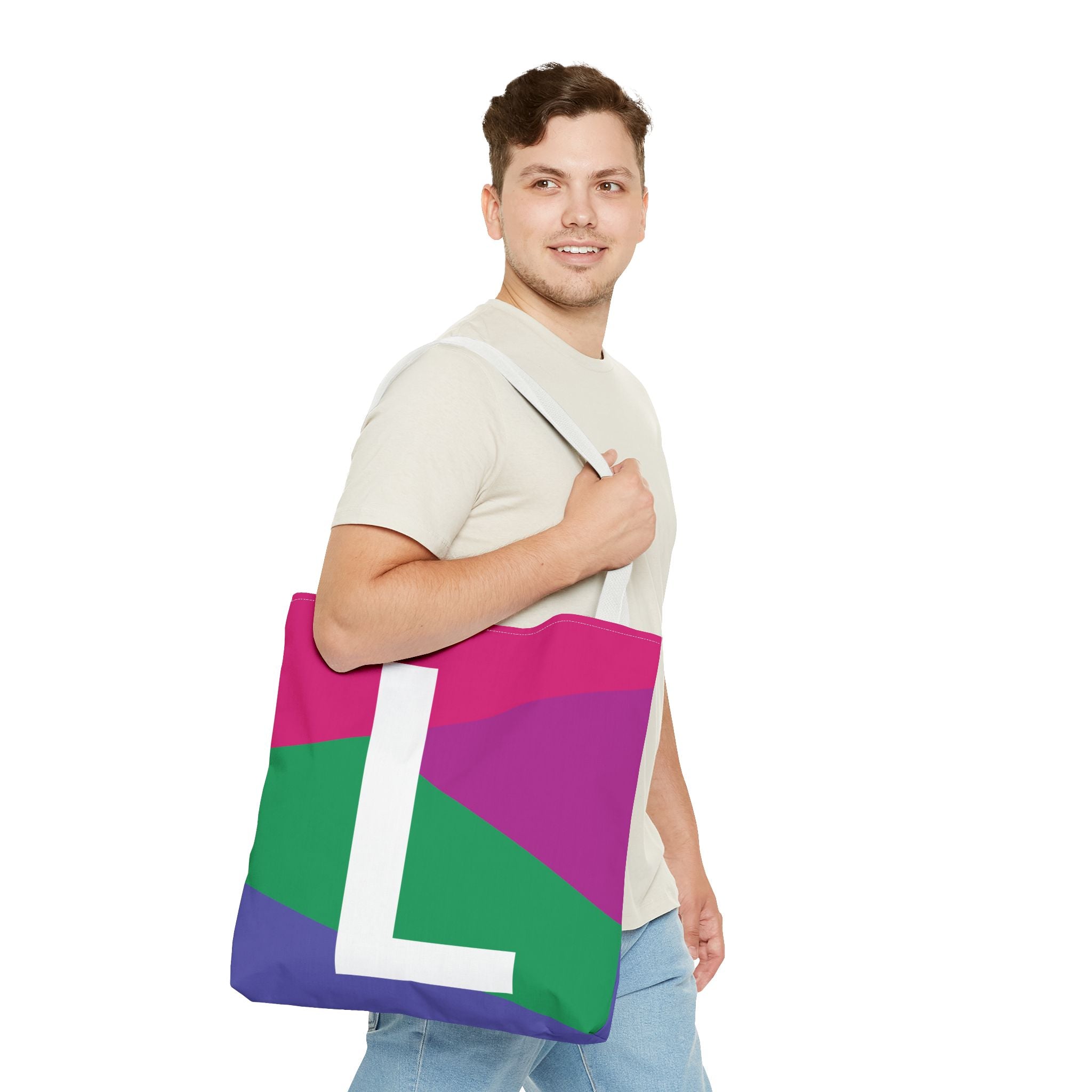 Monogram 'L' Colorblock Tote Bag — Personalized Initial L Shoulder Tote