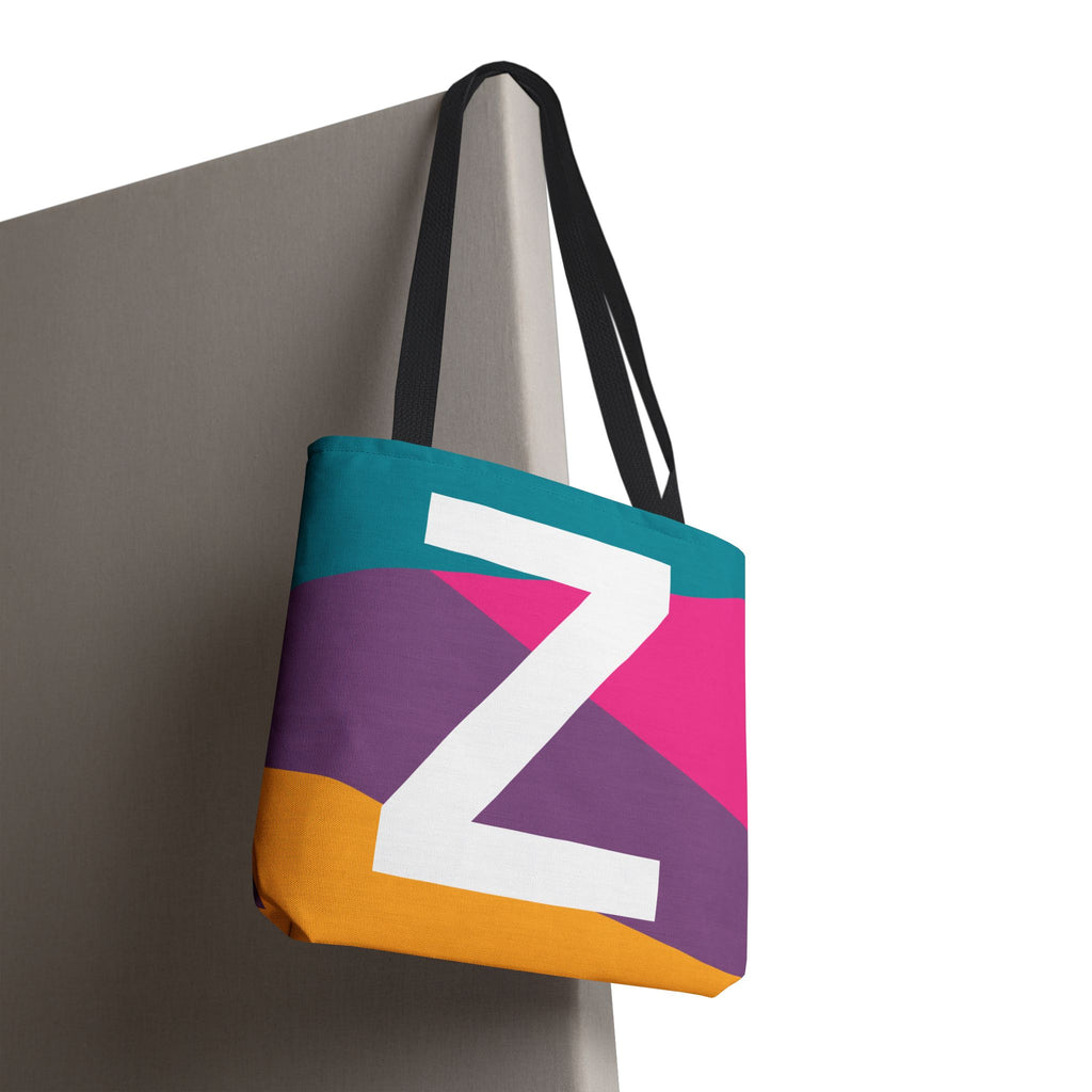Monogram 'Z' Colorblock Tote Bag — Personalized Initial Z Shoulder Tote