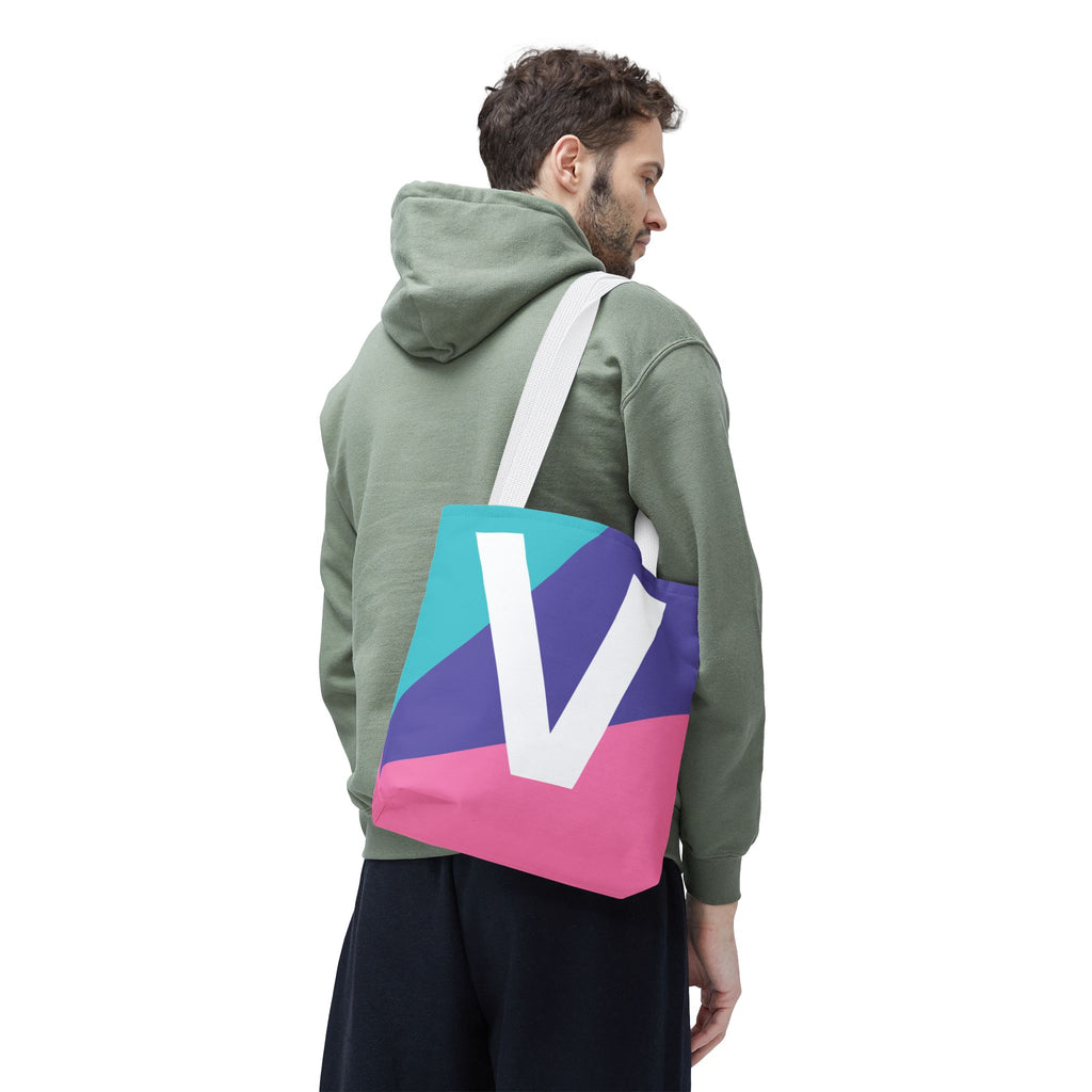 Monogram 'V' Colorblock Tote Bag — Personalized Initial V Shoulder Tote