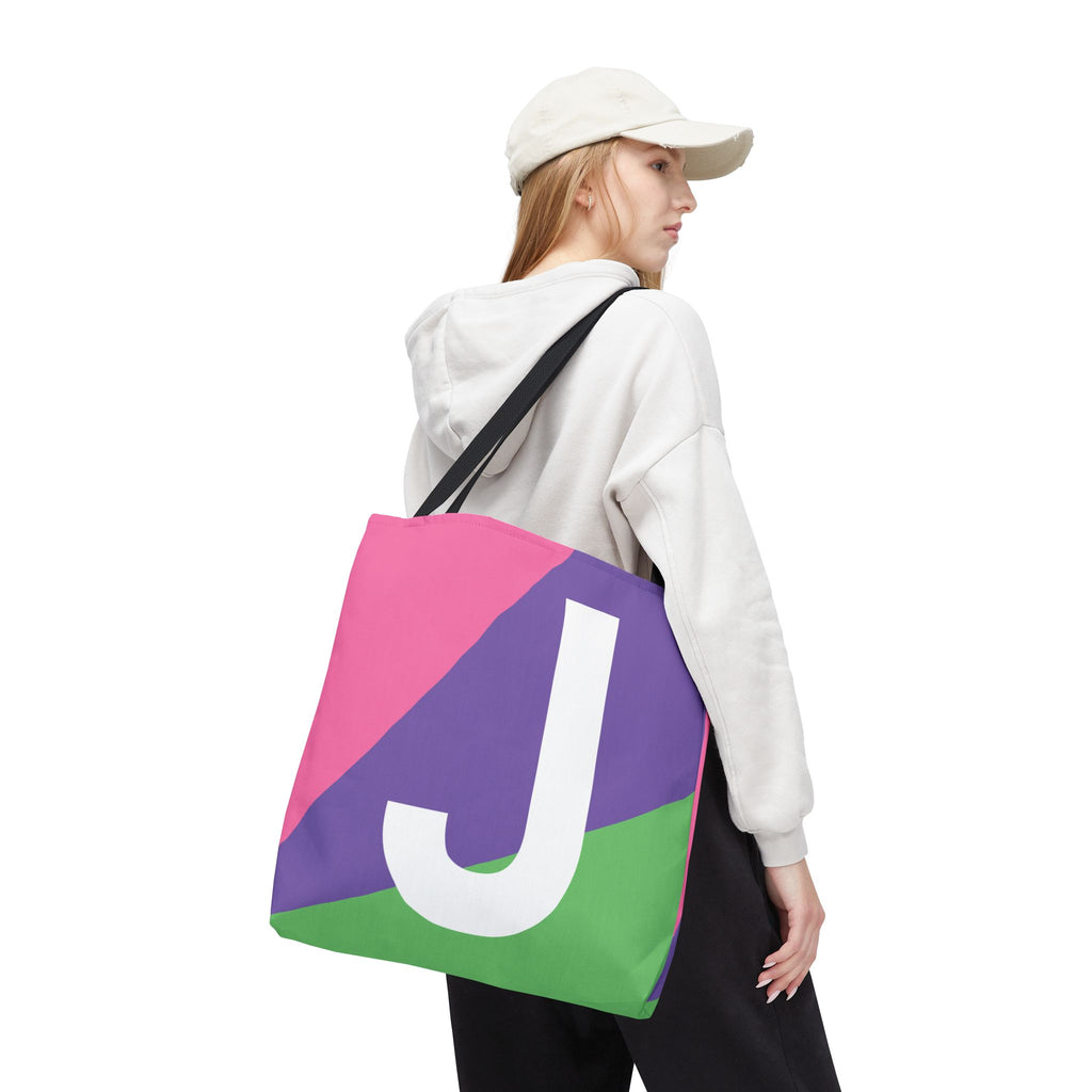 Monogram 'J' Colorblock Tote Bag — Personalized Initial J Shoulder Tote