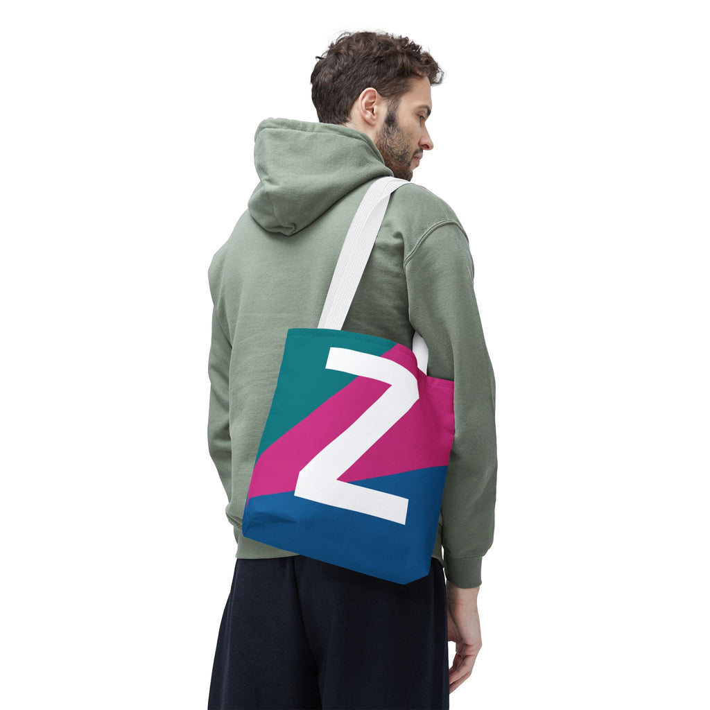 Monogram 'Z' Colorblock Tote Bag — Personalized Initial Z Shoulder Tote