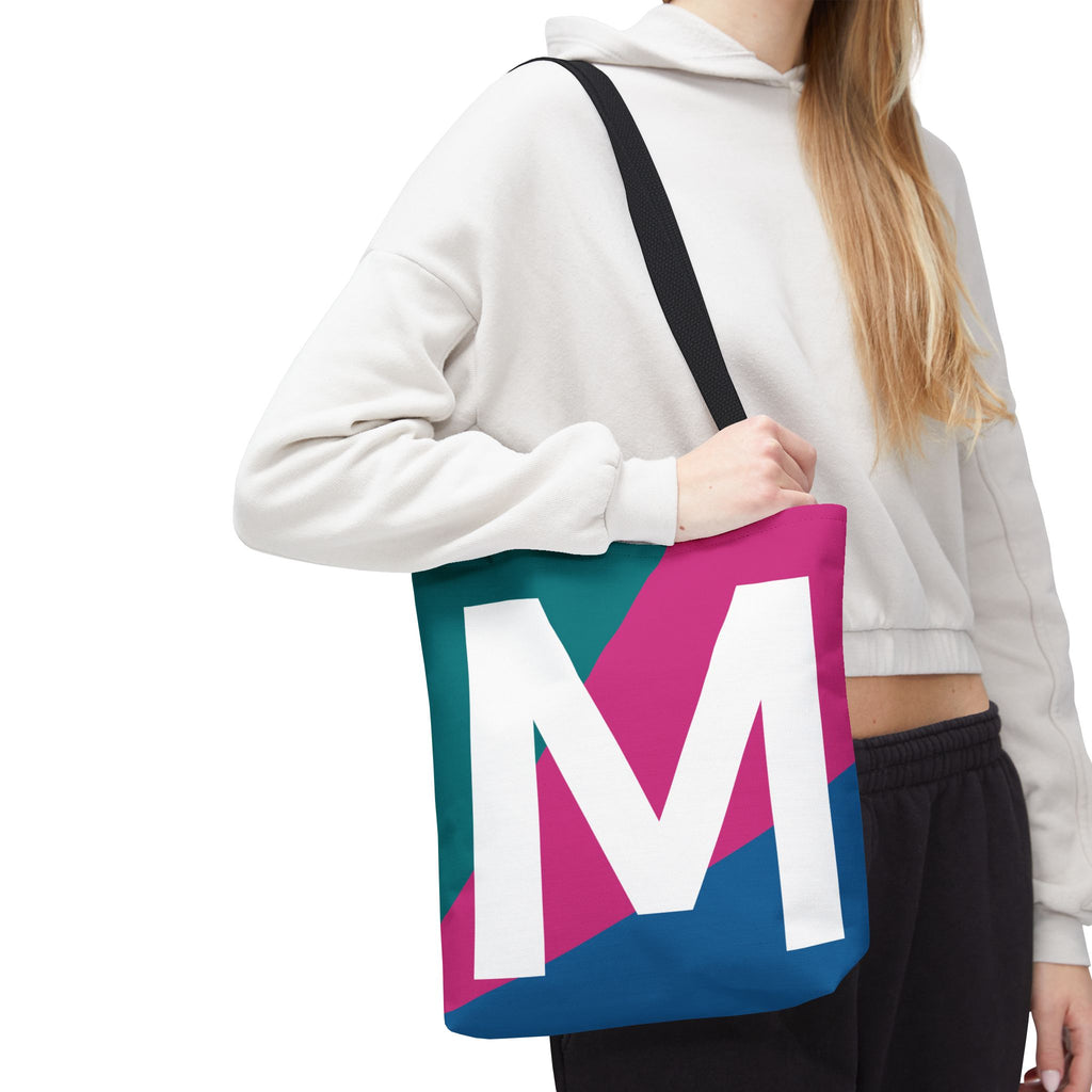 Monogram 'M' Colorblock Tote Bag — Personalized Initial M Shoulder Tote