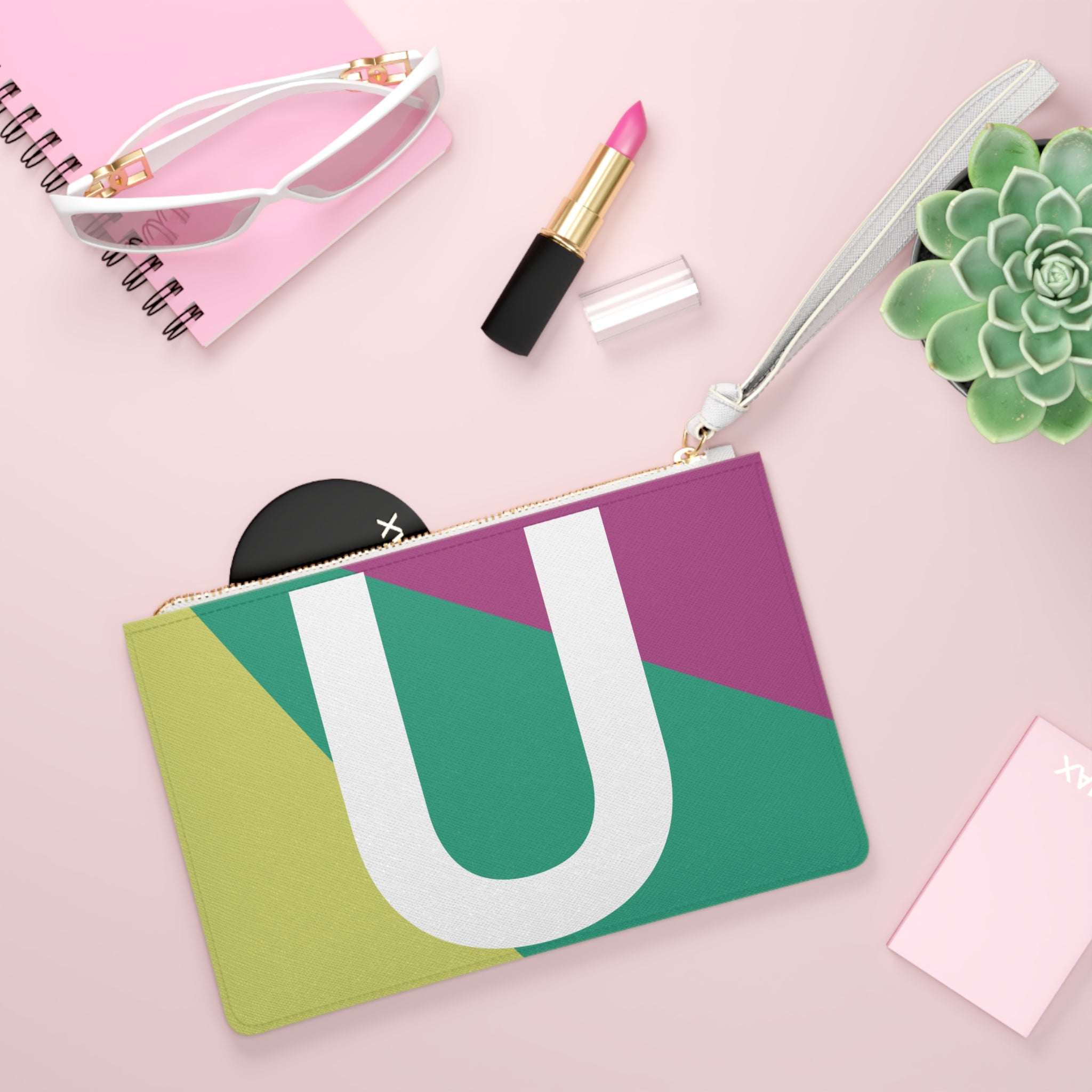 Monogram 'U' Colorblock Clutch Bag — Bold Geometric Wristlet for Everyday & Gifts