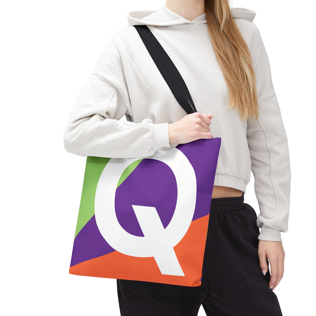 Monogram 'Q' Colorblock Tote Bag — Personalized Initial Q Shoulder Tote