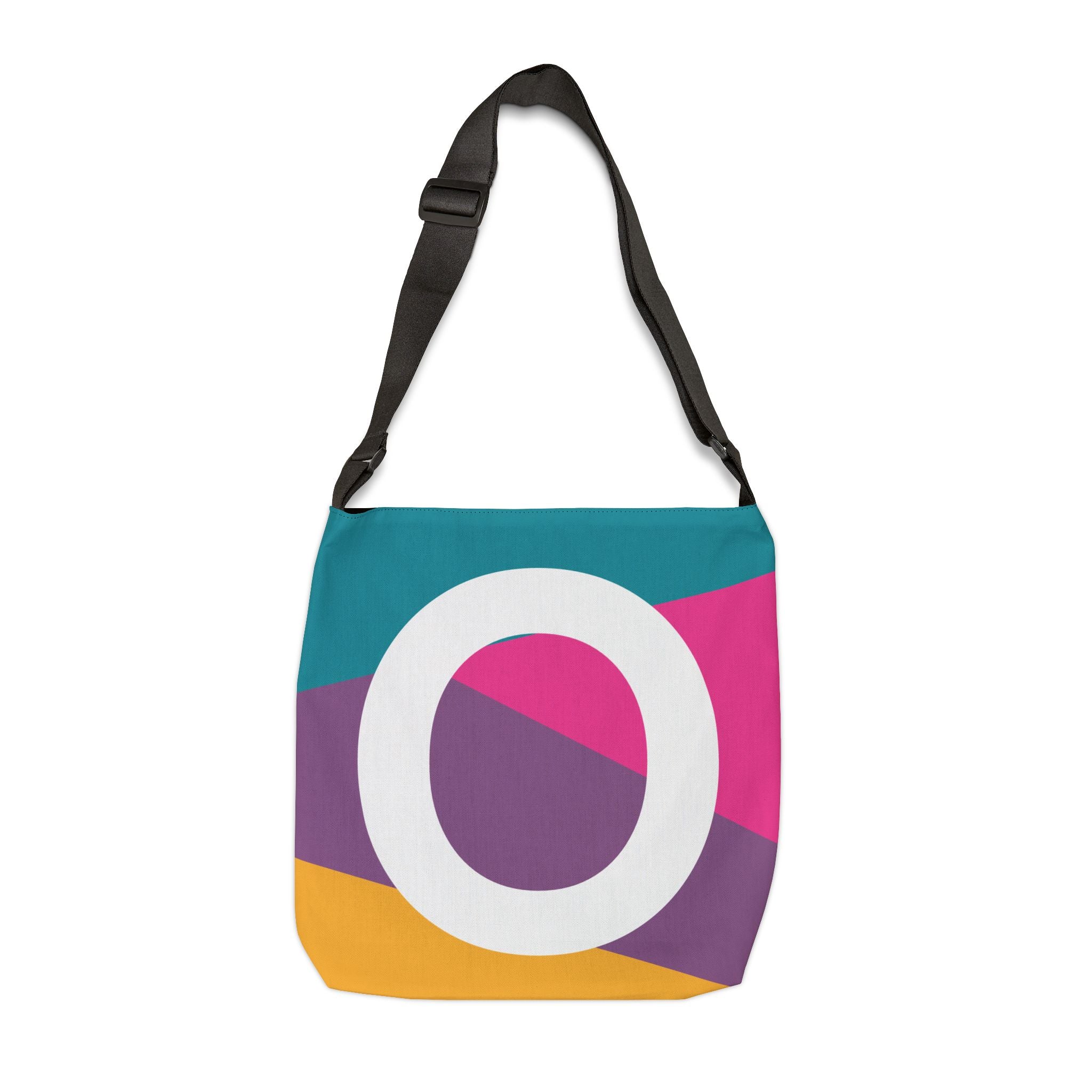 Initial Letter 'O' Colorblock Adjustable Tote Bag — Monogram Alphabet Shoulder Bag