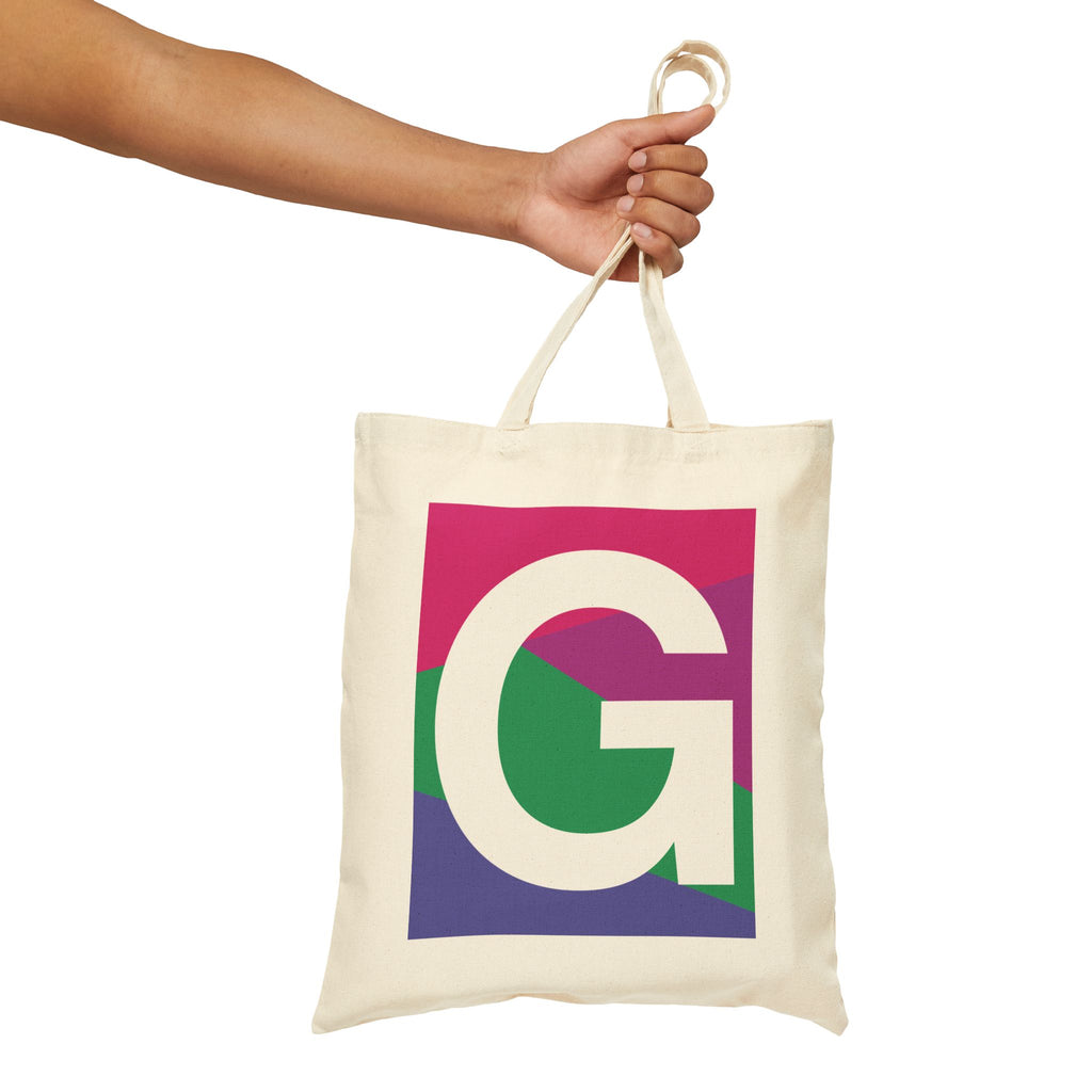 Initial G Colorblock Canvas Tote Bag — Monogram Letter G Reusable Grocery Tote