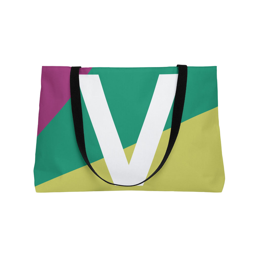 Personalized 'V' Colorblock Tote Bag — Monogram Weekender Tote