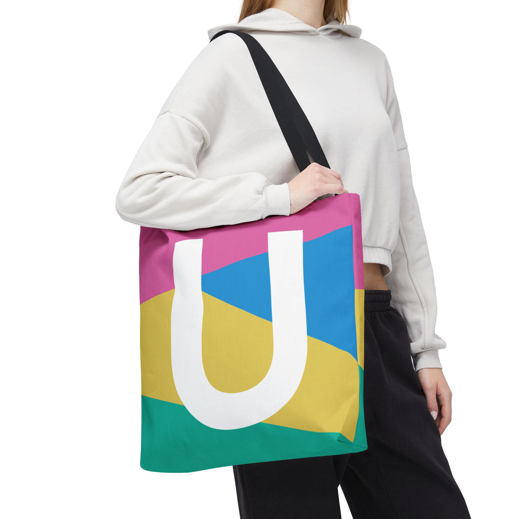 Monogram 'U' Colorblock Tote Bag — Personalized Initial U Shoulder Tote