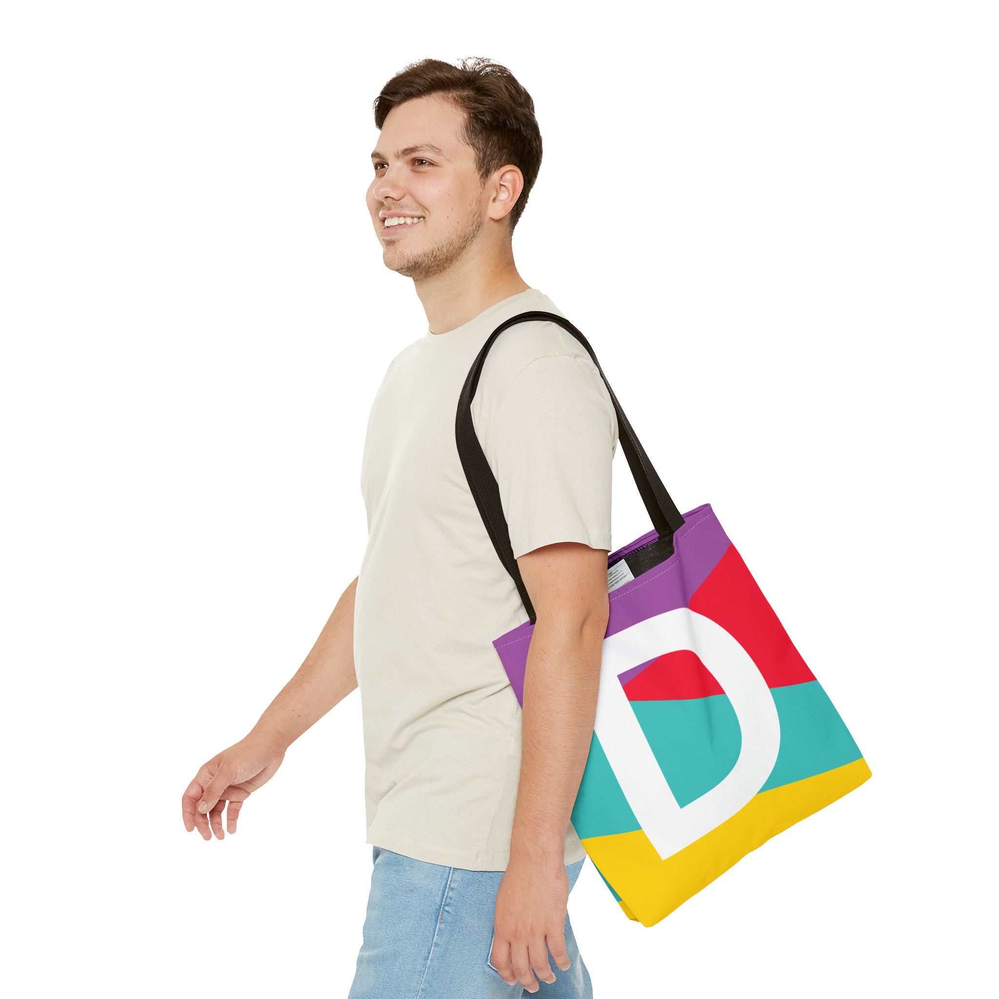 Monogram 'D' Colorblock Tote Bag — Personalized Initial D Shoulder Tote