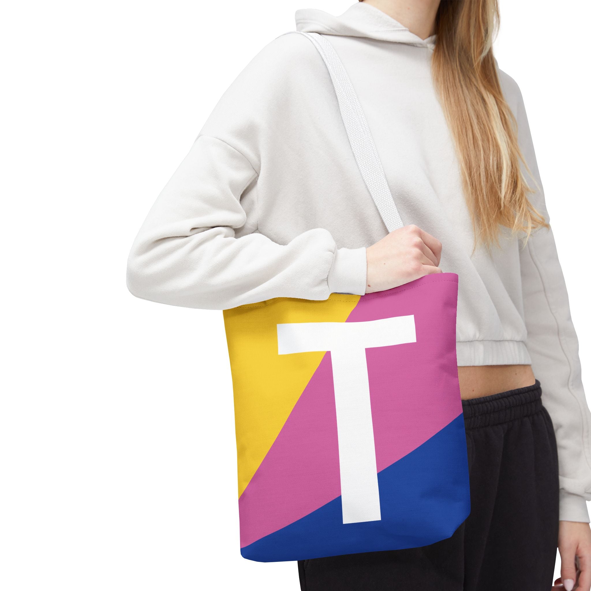 Monogram 'T' Colorblock Tote Bag — Personalized Initial T Shoulder Tote