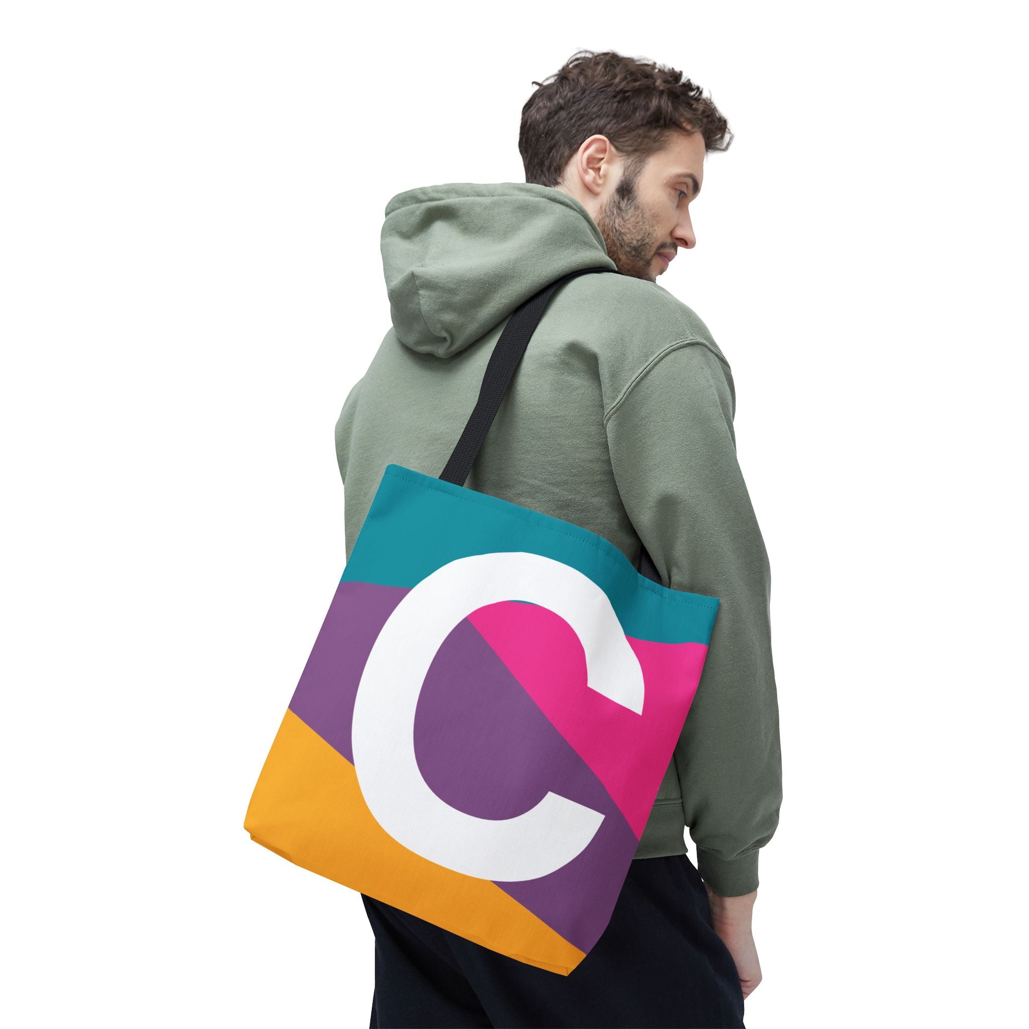 Monogram 'C' Colorblock Tote Bag — Personalized Initial C Shoulder Tote