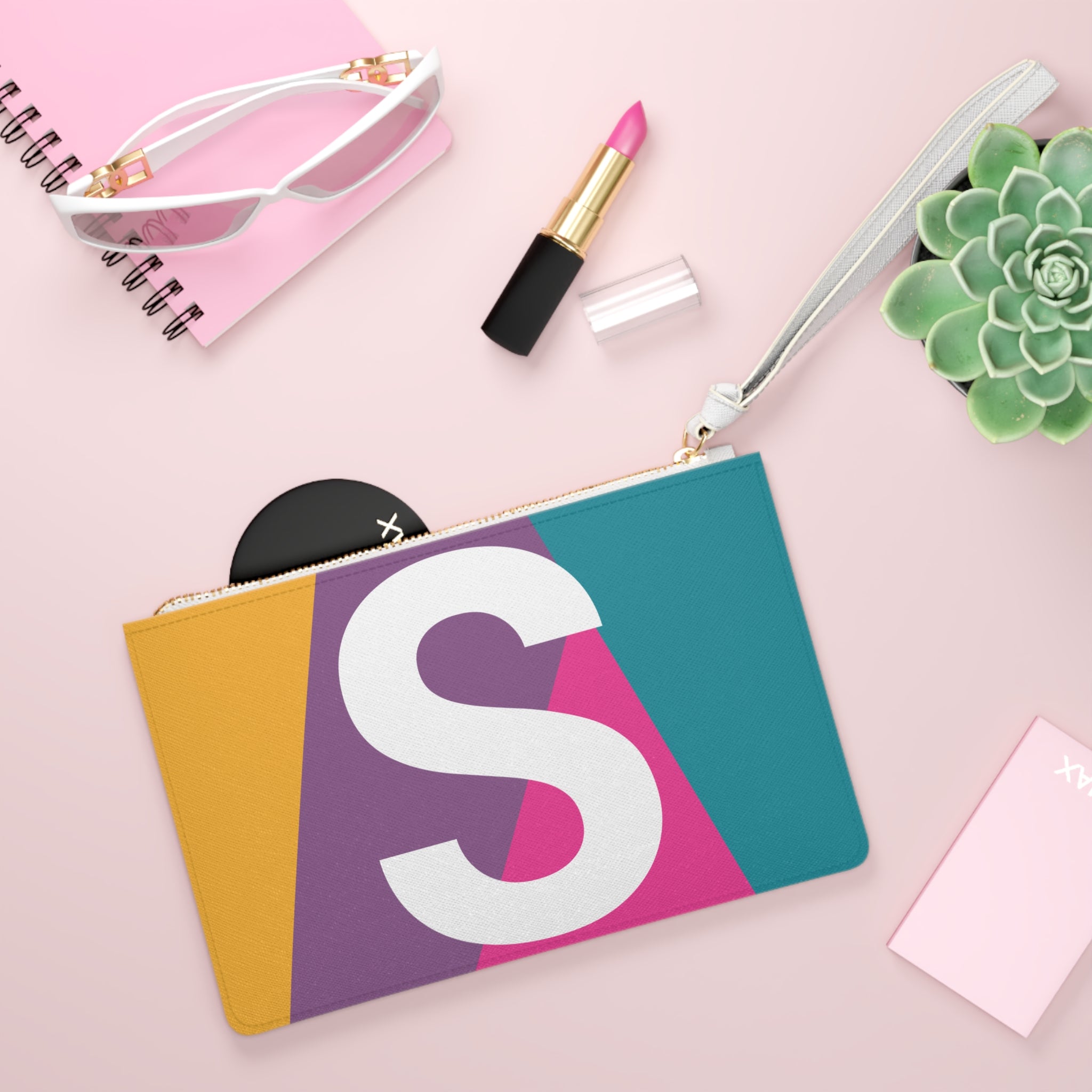 Monogram 'S' Colorblock Clutch Bag — Bold Geometric Wristlet for Everyday & Gifts