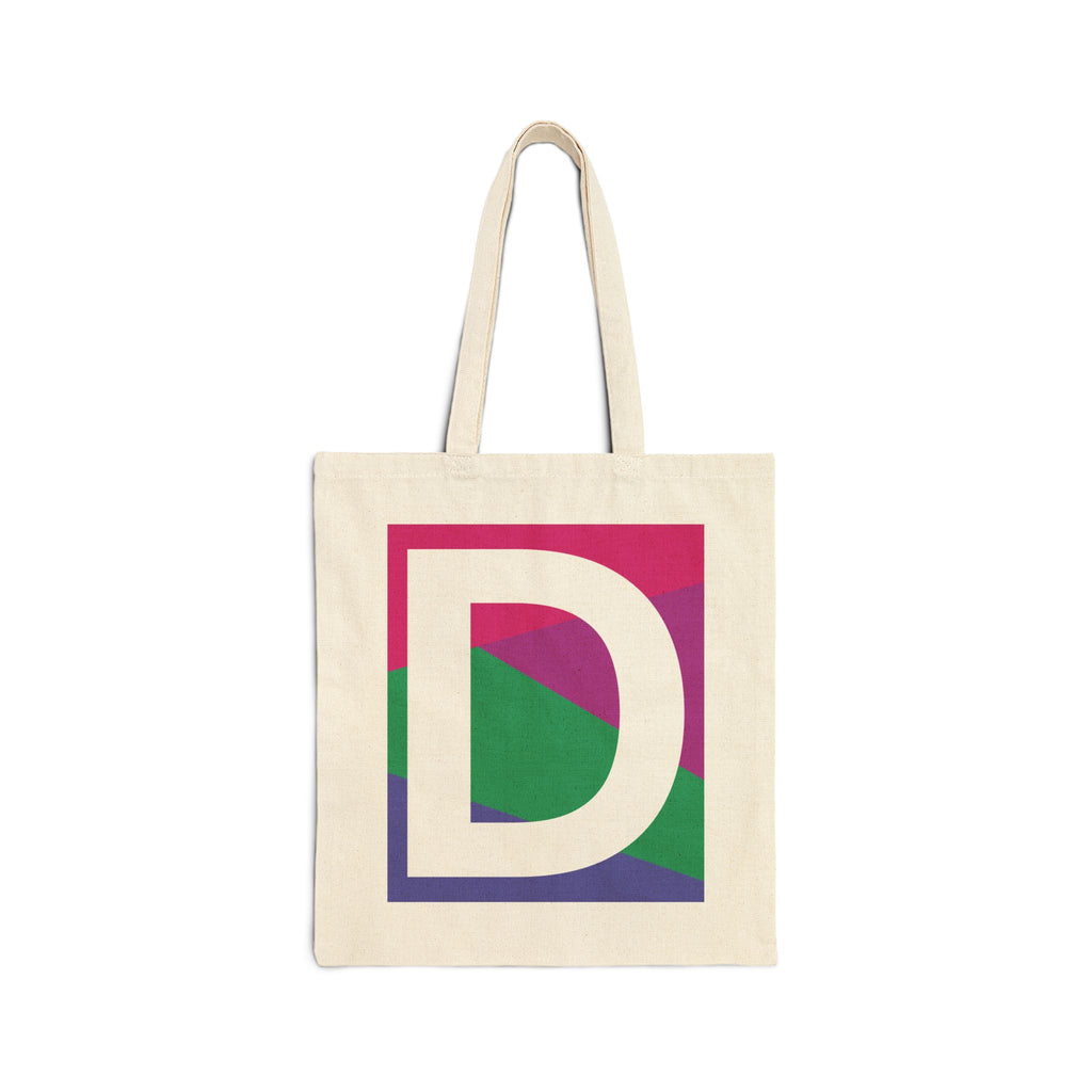 Initial D Colorblock Canvas Tote Bag — Monogram Letter D Reusable Grocery Tote