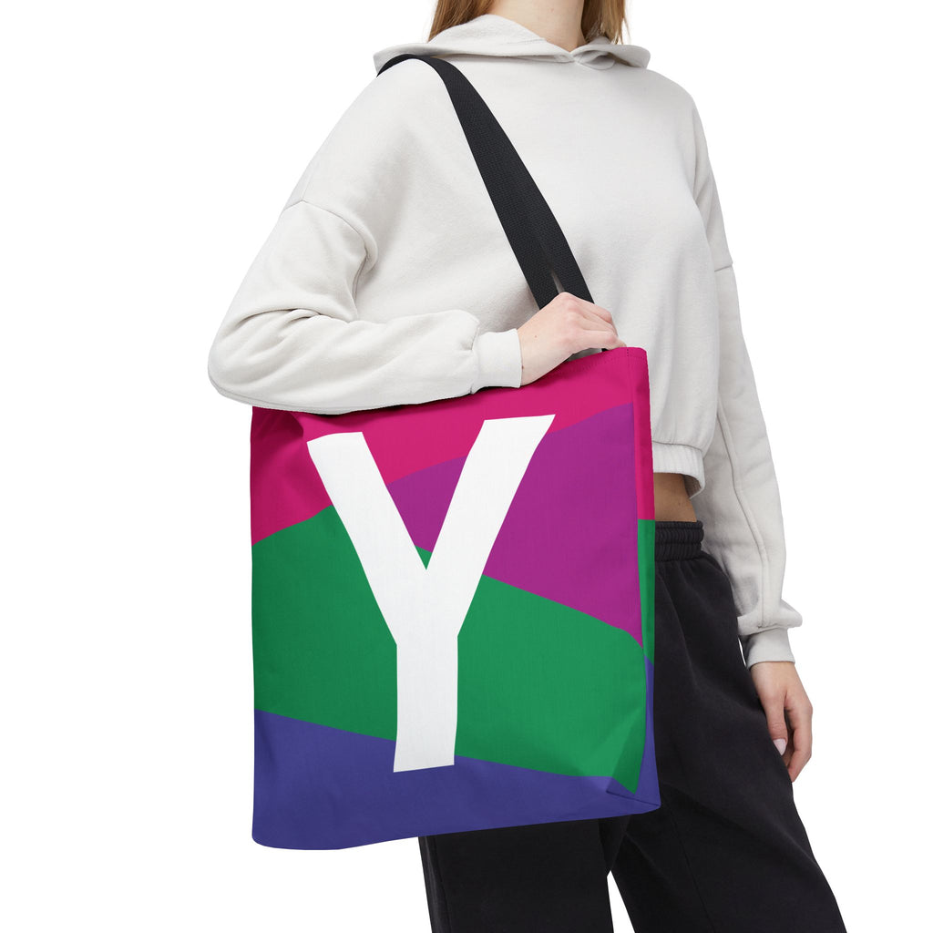 Monogram 'Y' Colorblock Tote Bag — Personalized Initial Y Shoulder Tote