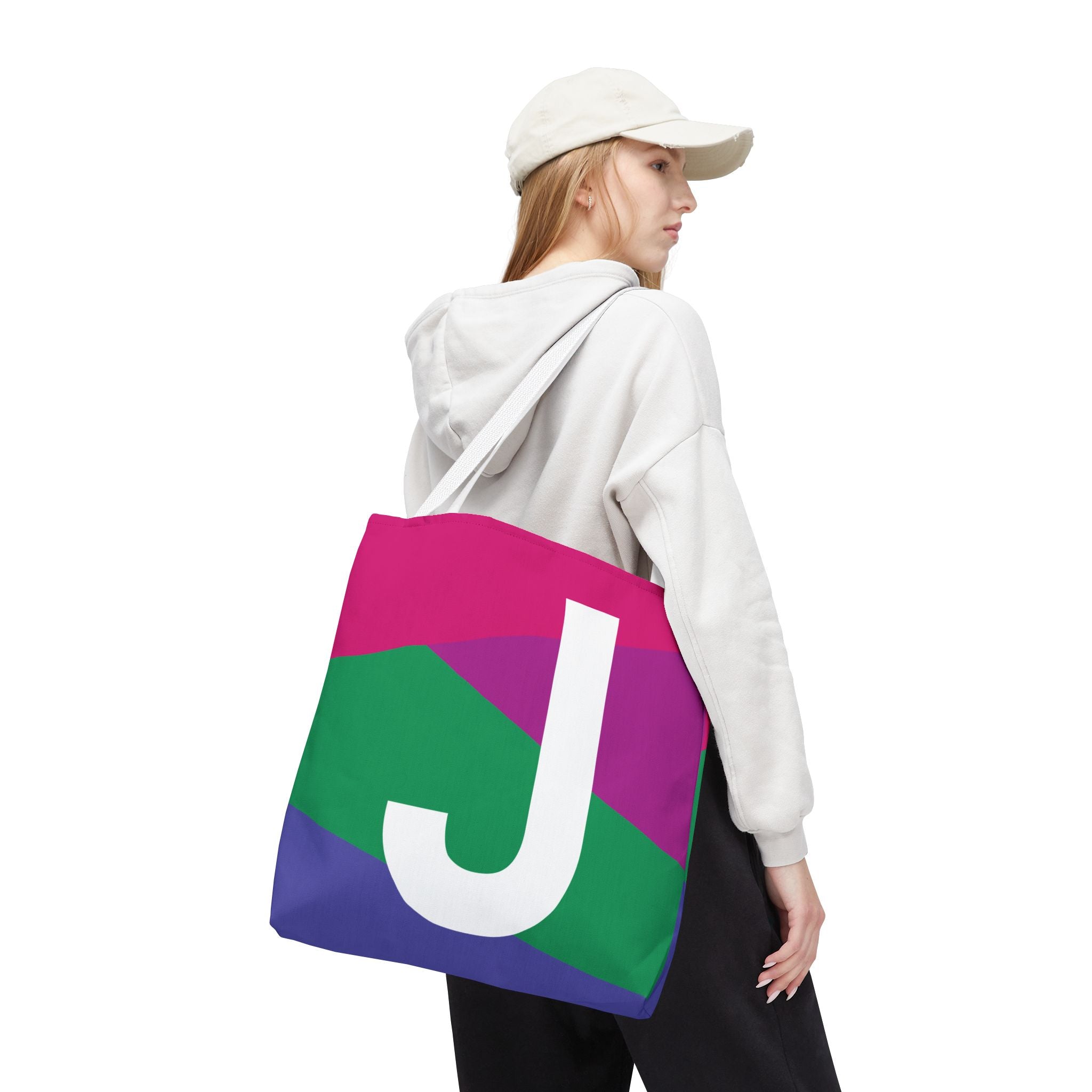 Monogram 'J' Colorblock Tote Bag — Personalized Initial J Shoulder Tote