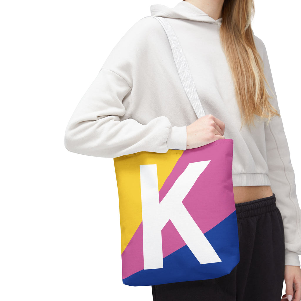 Monogram 'K' Colorblock Tote Bag — Personalized Initial K Shoulder Tote