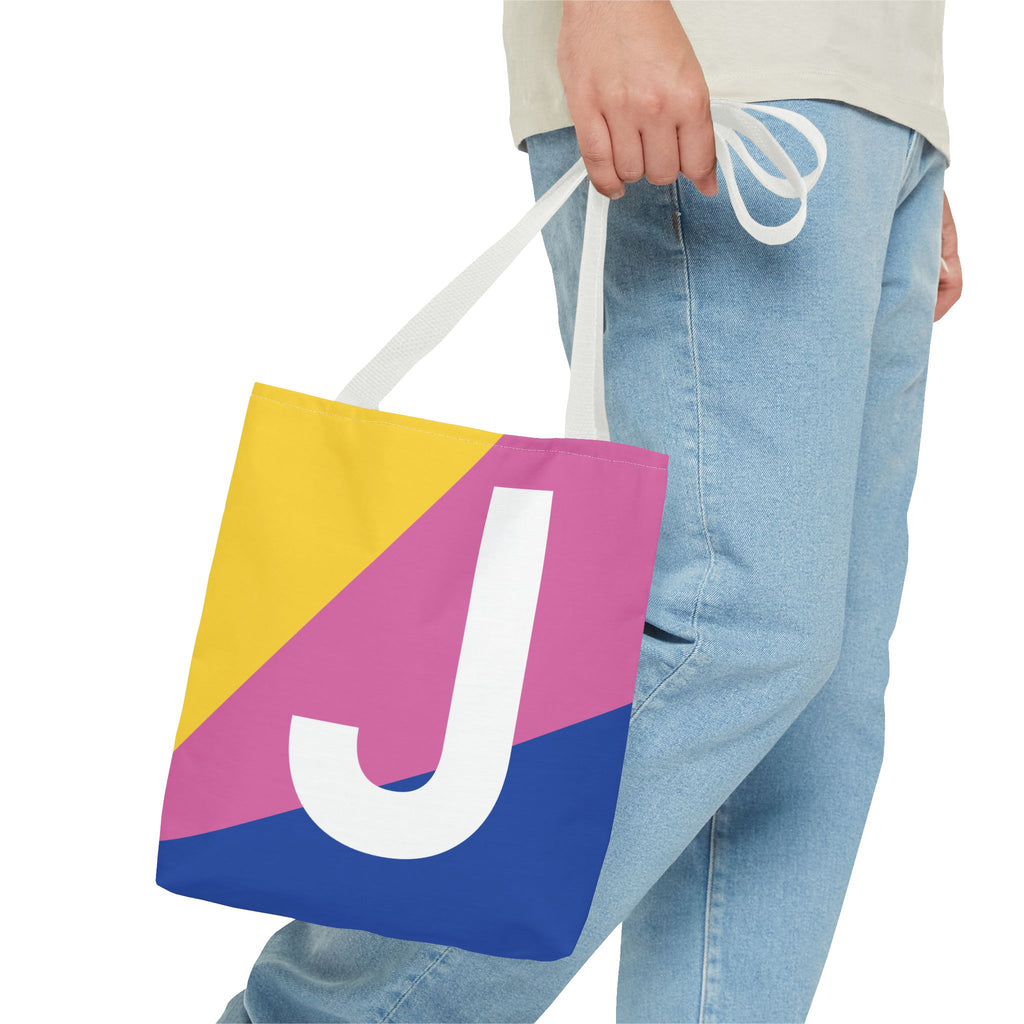 Monogram 'J' Colorblock Tote Bag — Personalized Initial J Shoulder Tote
