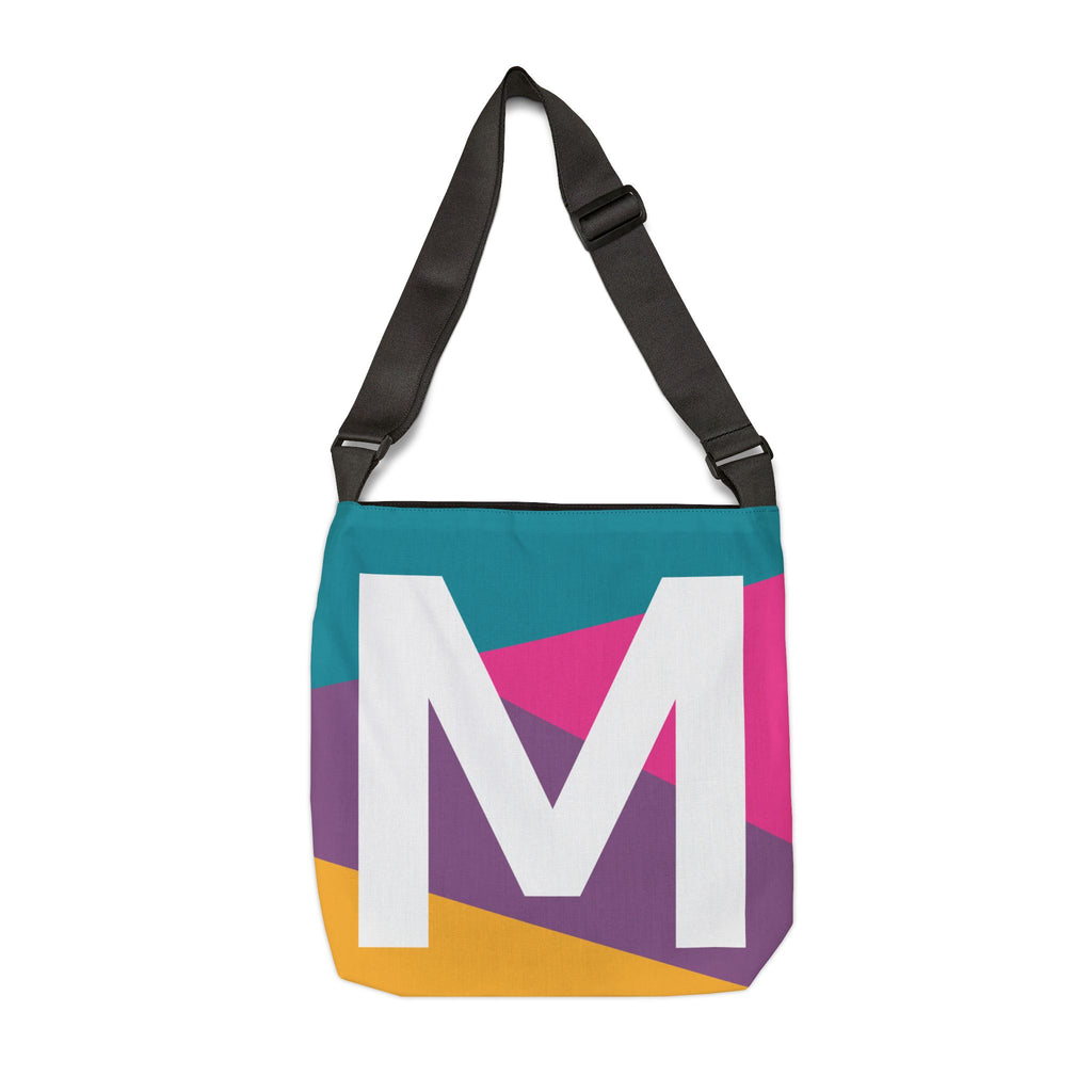 Initial Letter 'M' Colorblock Adjustable Tote Bag — Monogram Alphabet Shoulder Bag