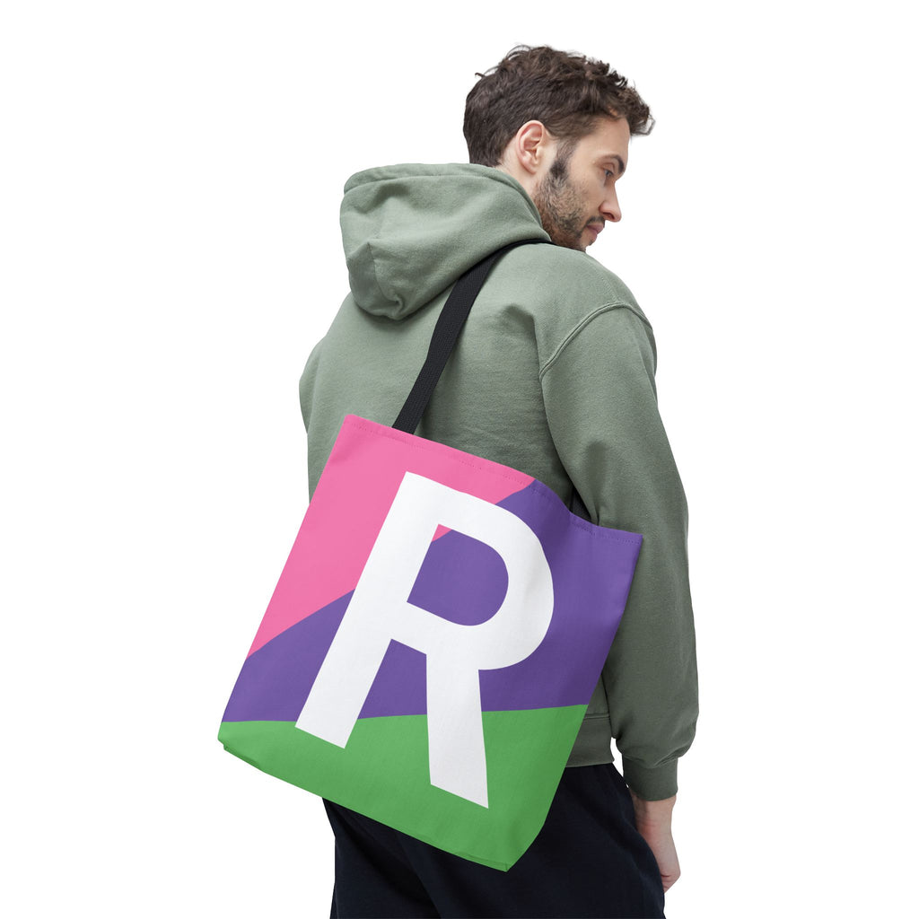 Monogram 'R' Colorblock Tote Bag — Personalized Initial R Shoulder Tote