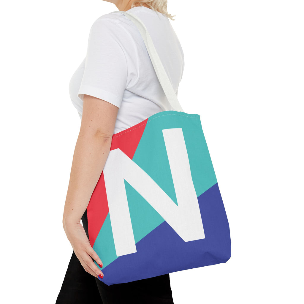 Monogram 'N' Colorblock Tote Bag — Personalized Initial N Shoulder Tote