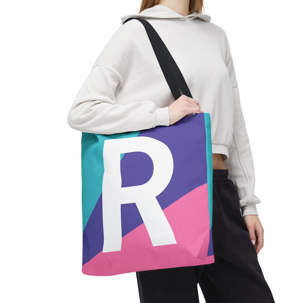 Monogram 'R' Colorblock Tote Bag — Personalized Initial R Shoulder Tote