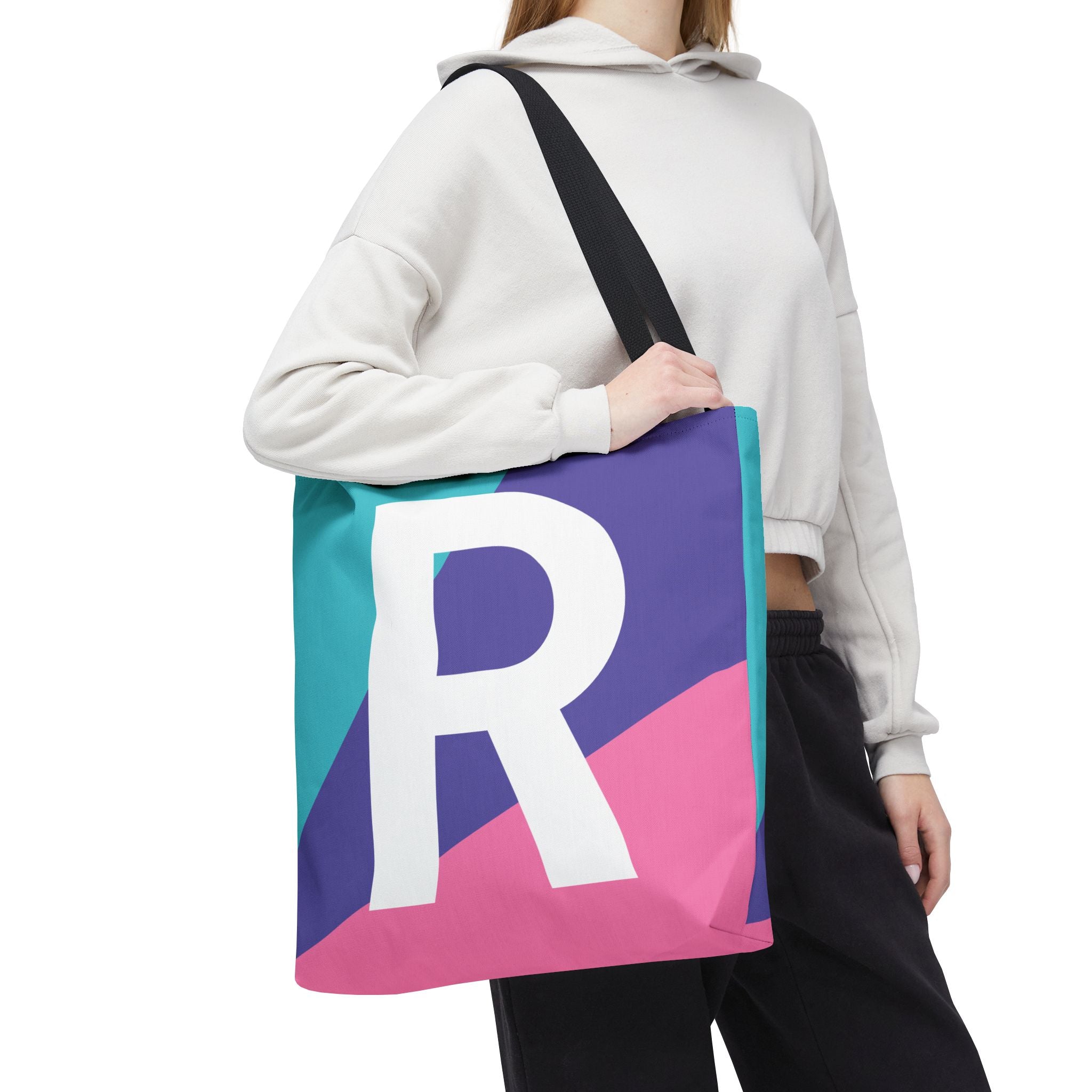 Monogram 'R' Colorblock Tote Bag — Personalized Initial R Shoulder Tote