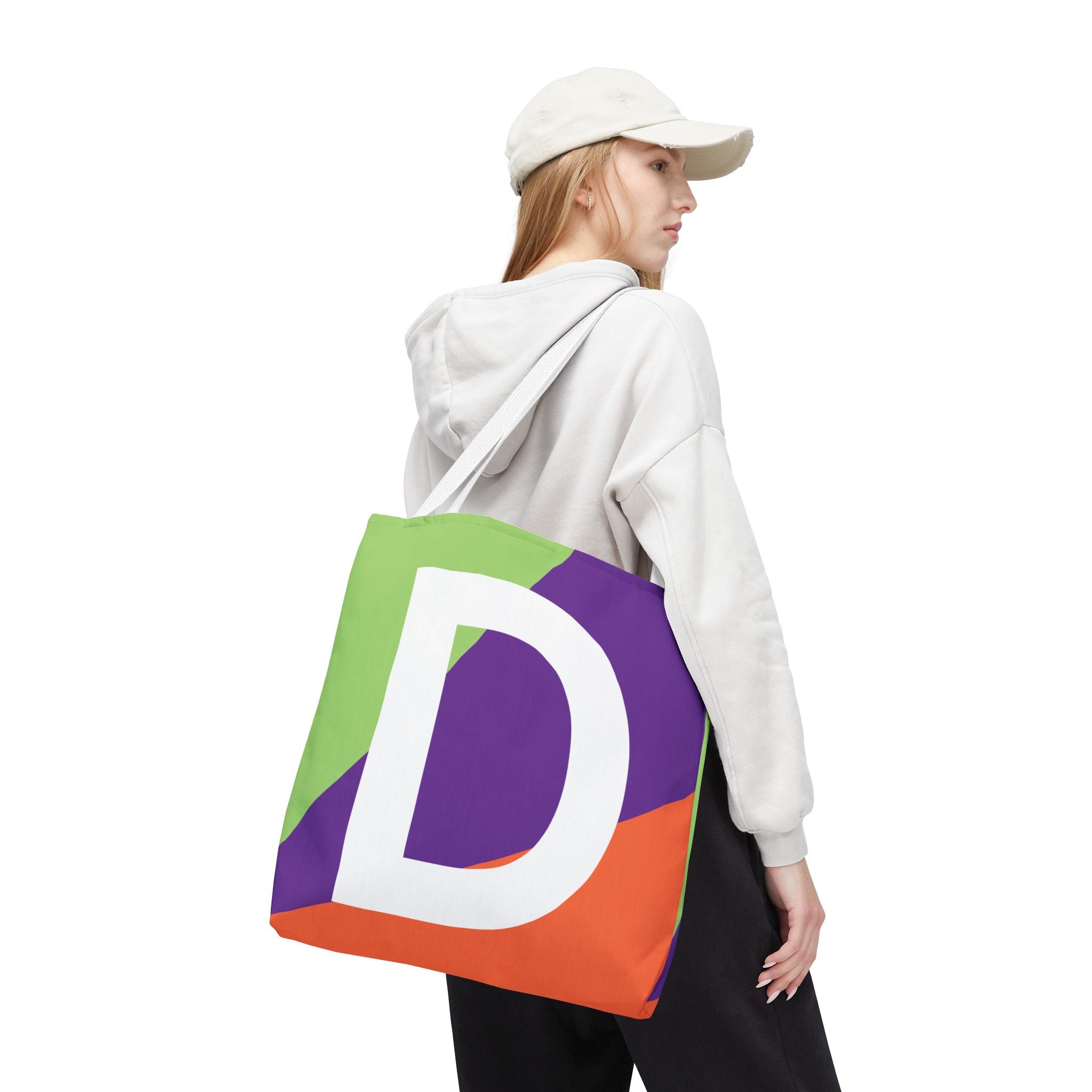 Monogram 'D' Colorblock Tote Bag — Personalized Initial D Shoulder Tote