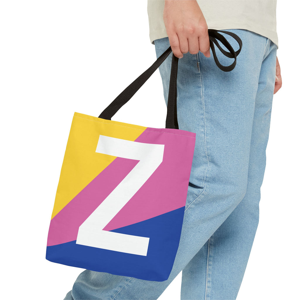 Monogram 'Z' Colorblock Tote Bag — Personalized Initial Z Shoulder Tote
