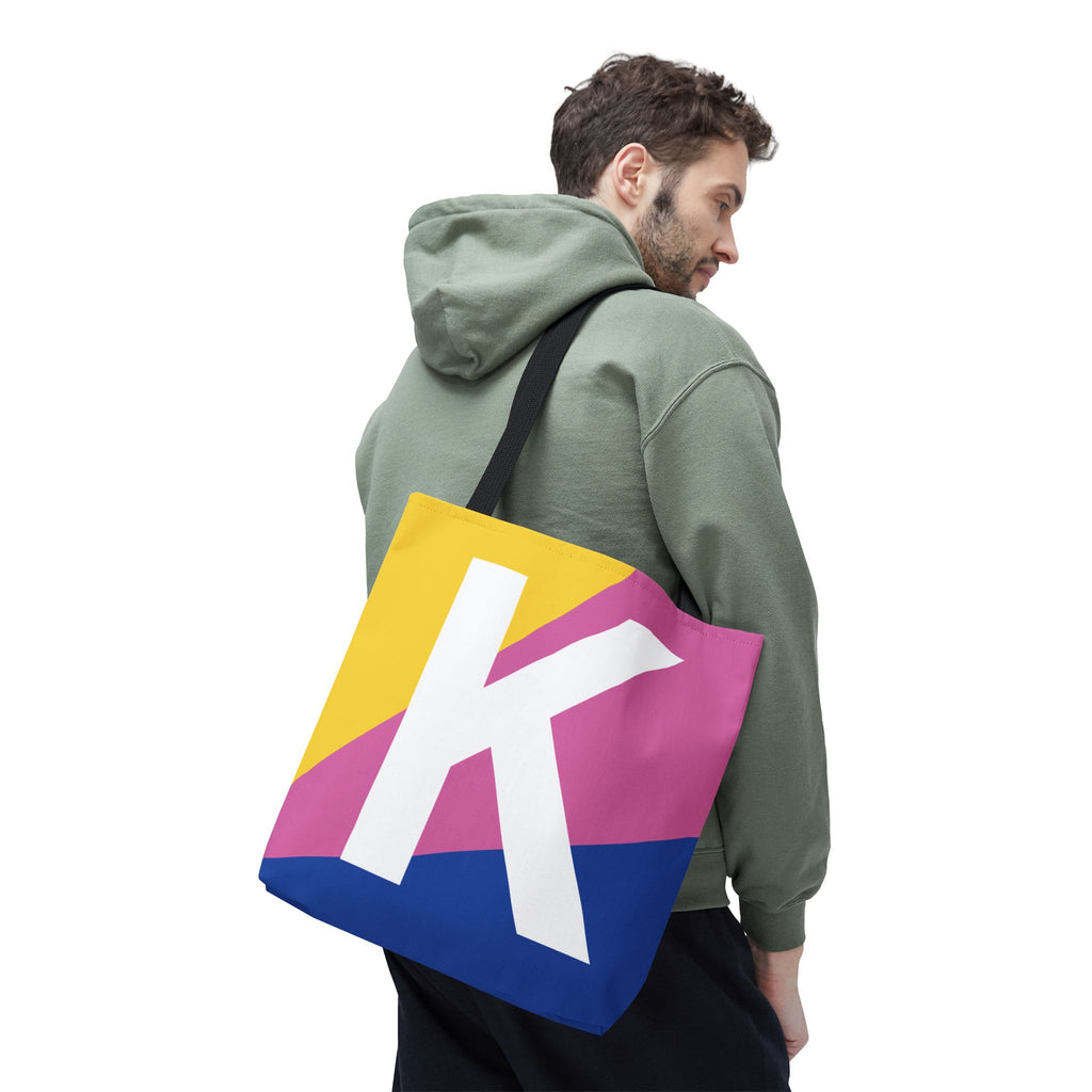 Monogram 'K' Colorblock Tote Bag — Personalized Initial K Shoulder Tote