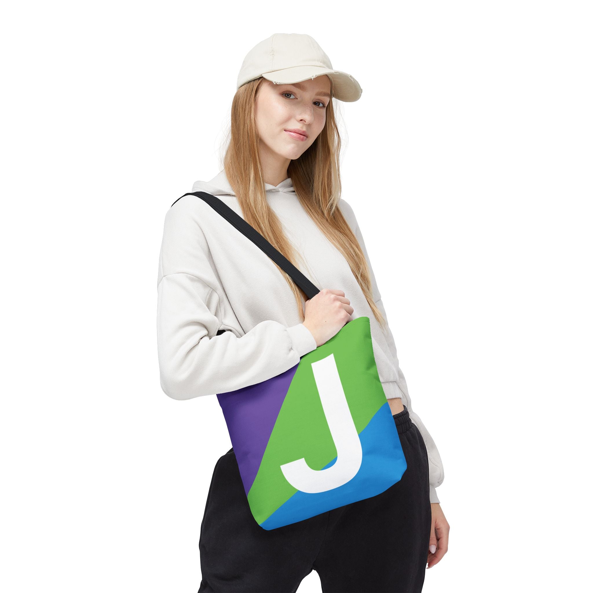 Monogram 'J' Colorblock Tote Bag — Personalized Initial J Shoulder Tote