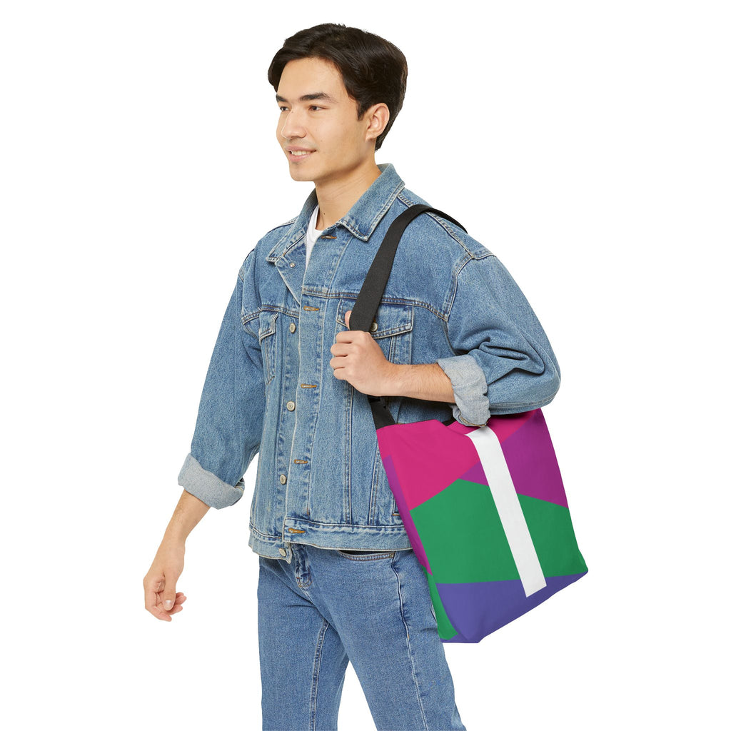 Initial Letter 'I' Colorblock Adjustable Tote Bag — Monogram Alphabet Shoulder Bag