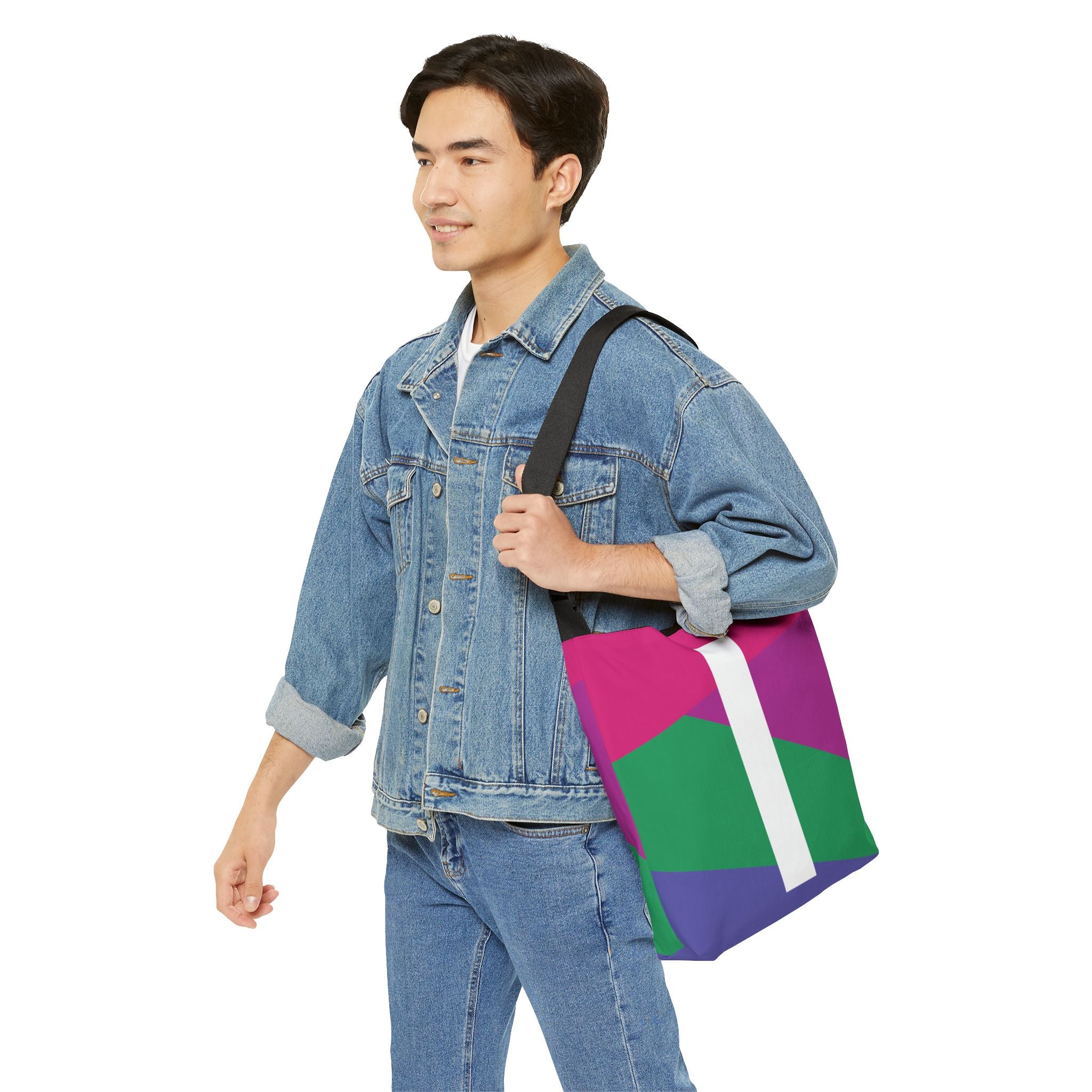 Initial Letter 'I' Colorblock Adjustable Tote Bag — Monogram Alphabet Shoulder Bag