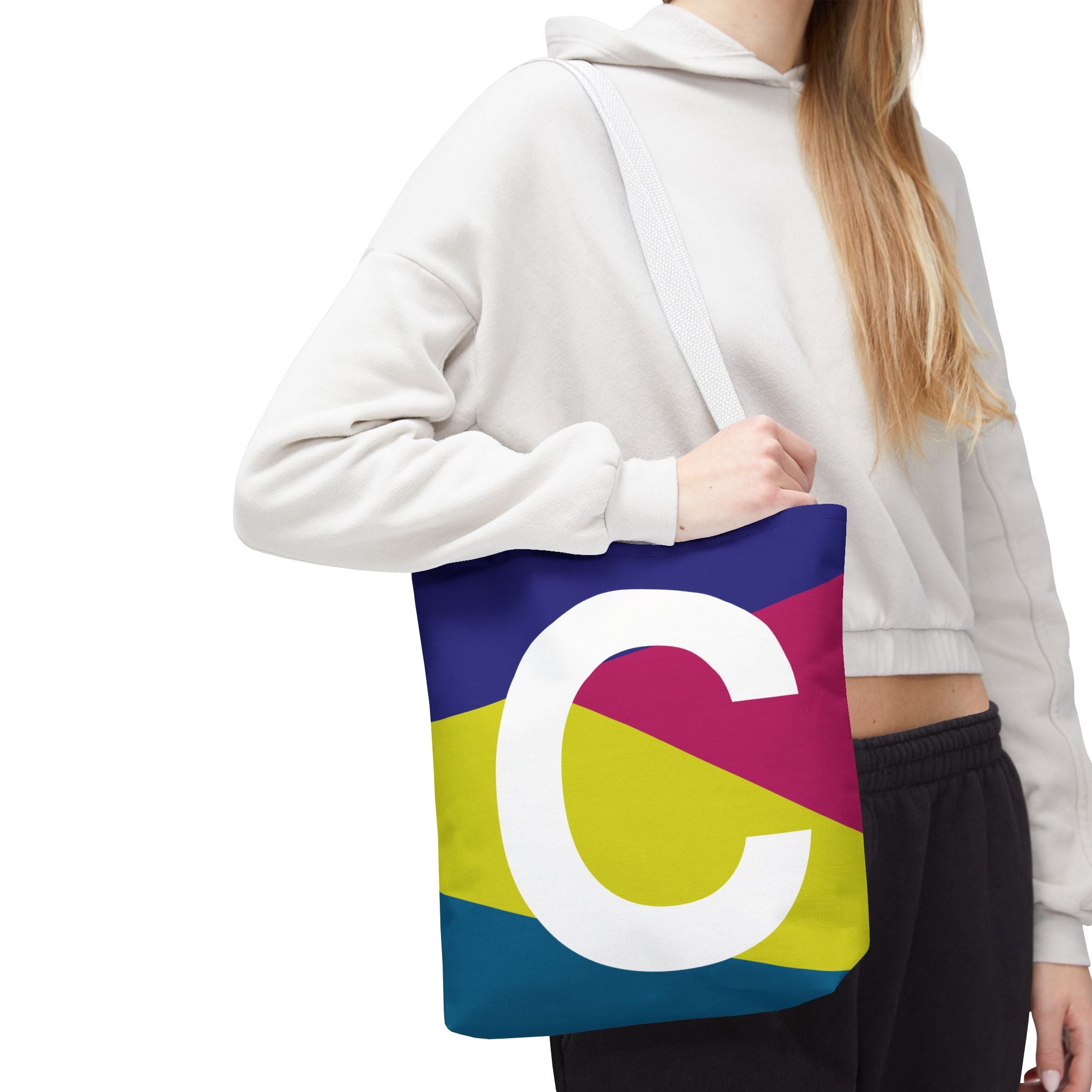 Monogram 'C' Colorblock Tote Bag — Personalized Initial C Shoulder Tote