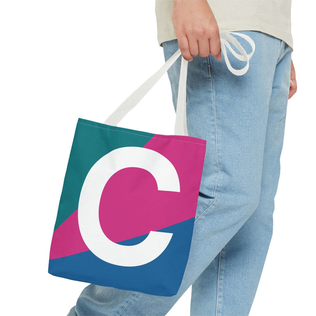 Monogram 'C' Colorblock Tote Bag — Personalized Initial C Shoulder Tote