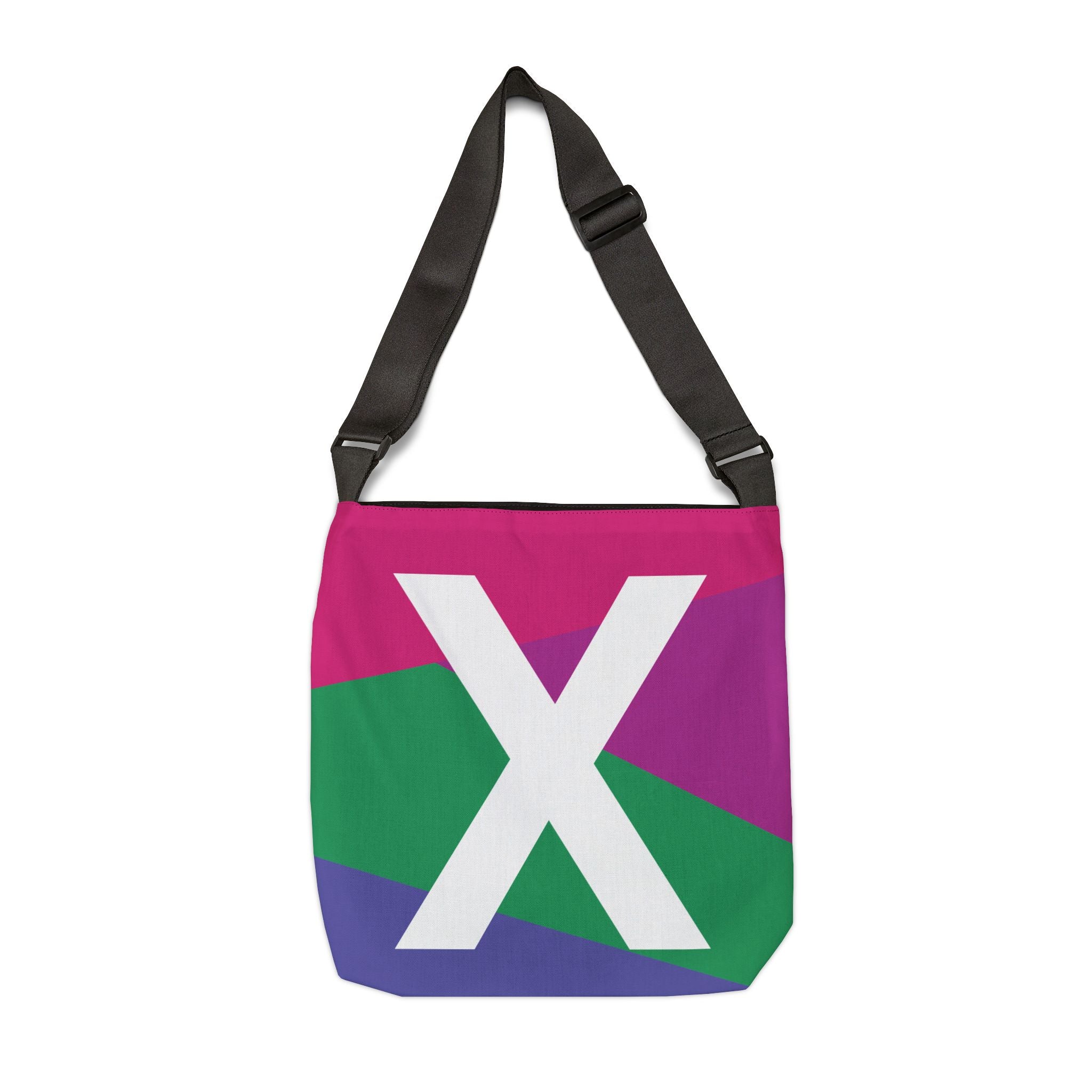 Initial Letter 'X' Colorblock Adjustable Tote Bag — Monogram Alphabet Shoulder Bag