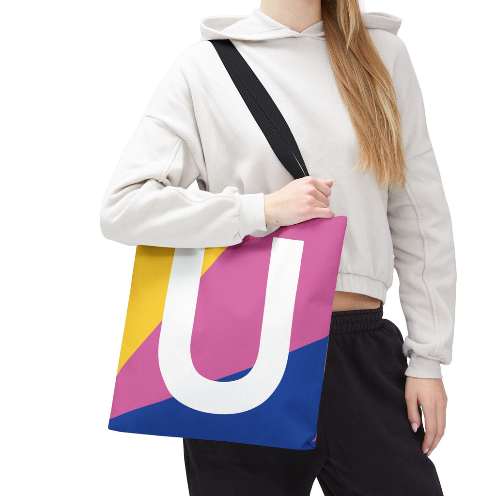 Monogram 'U' Colorblock Tote Bag — Personalized Initial U Shoulder Tote