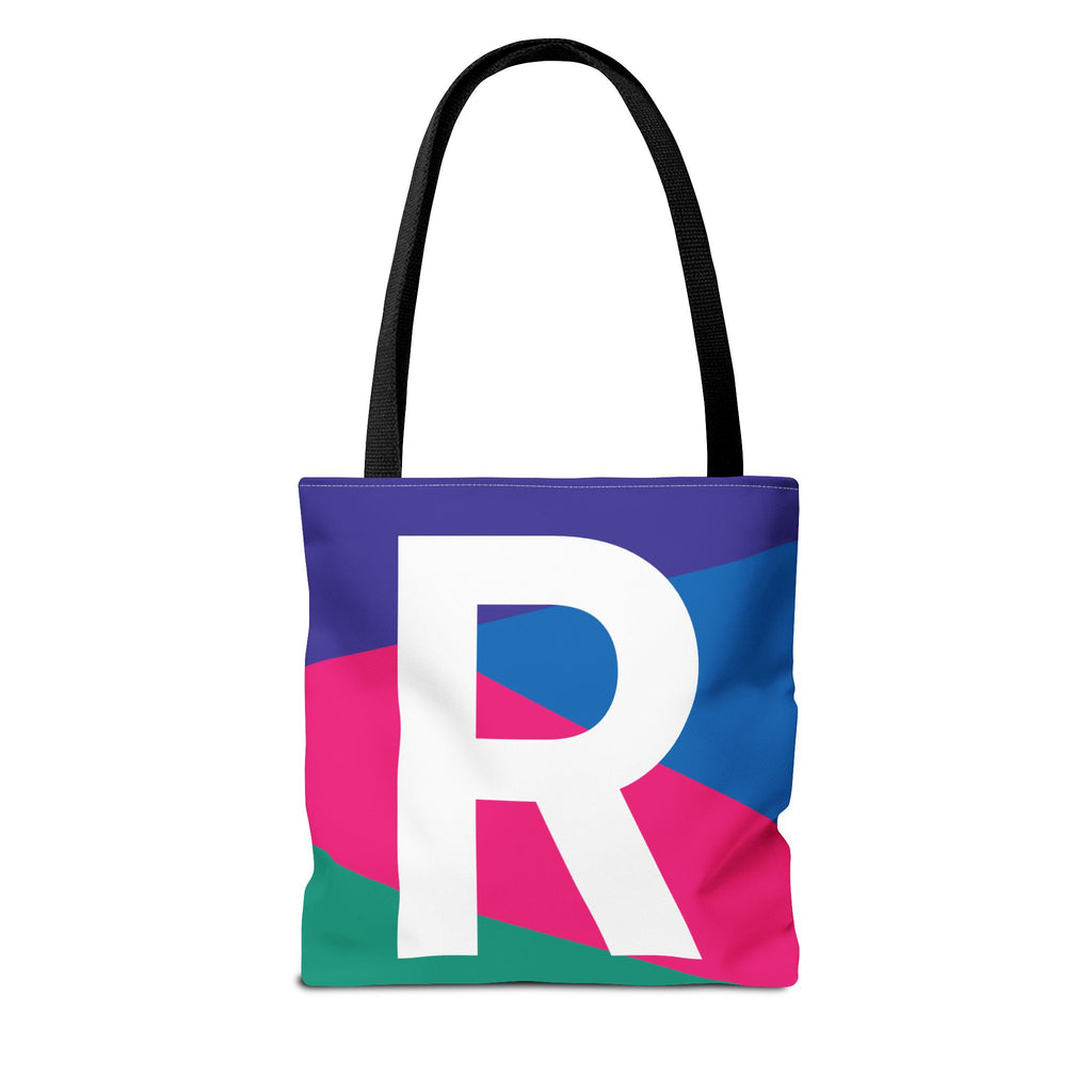 Monogram 'R' Colorblock Tote Bag — Personalized Initial R Shoulder Tote