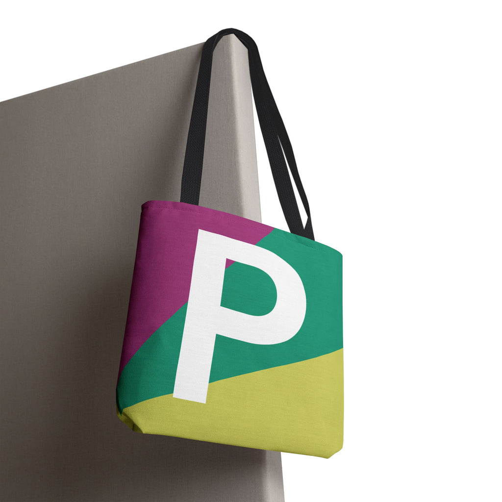 Monogram 'P' Colorblock Tote Bag — Personalized Initial P Shoulder Tote