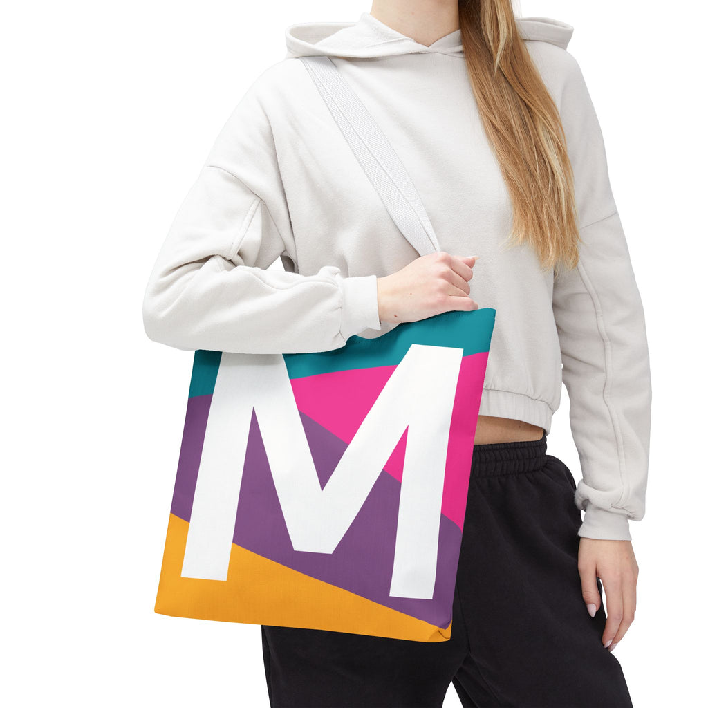 Monogram 'M' Colorblock Tote Bag — Personalized Initial M Shoulder Tote