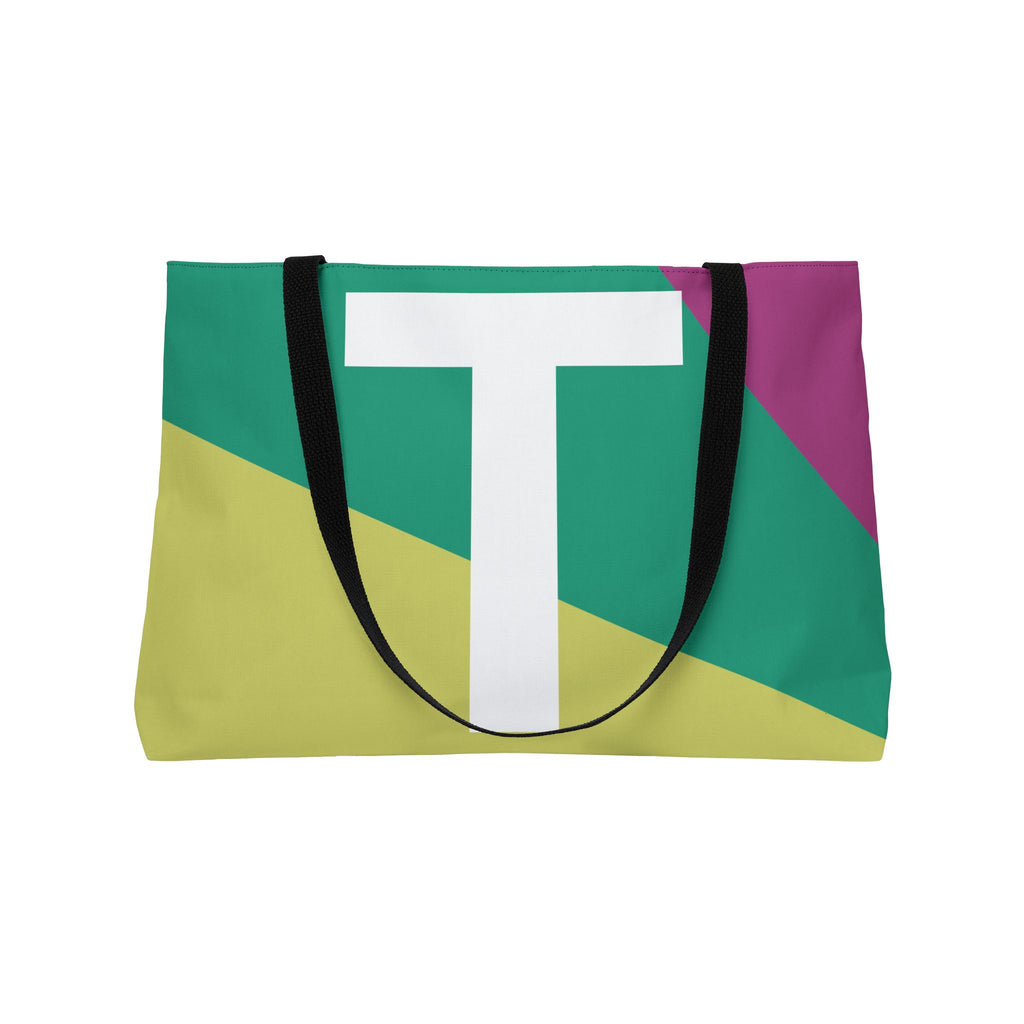 Personalized 'T' Colorblock Tote Bag — Monogram Weekender Tote