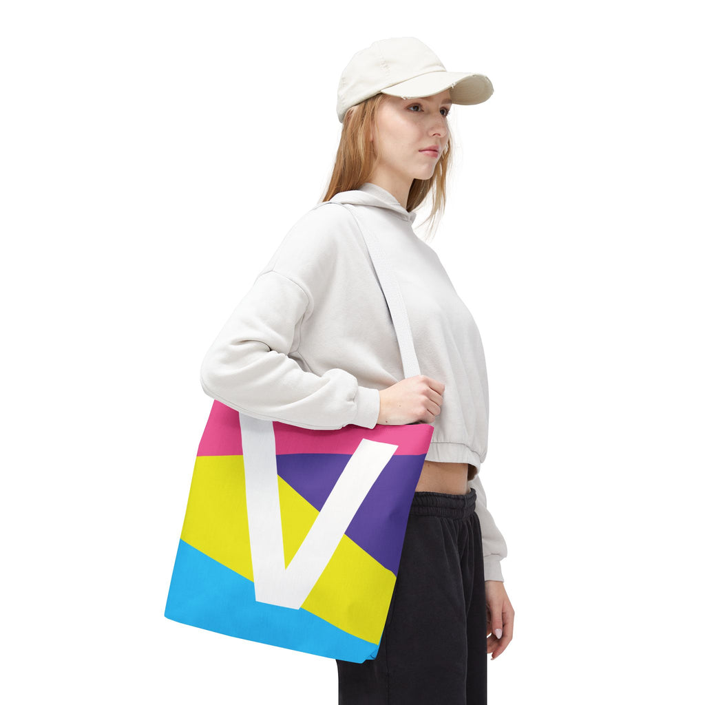 Monogram 'V' Colorblock Tote Bag — Personalized Initial V Shoulder Tote