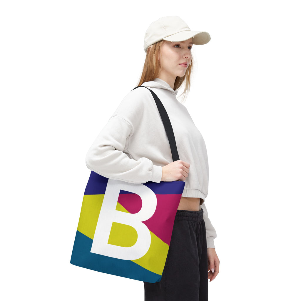 Monogram 'B' Colorblock Tote Bag — Personalized Initial B Shoulder Tote