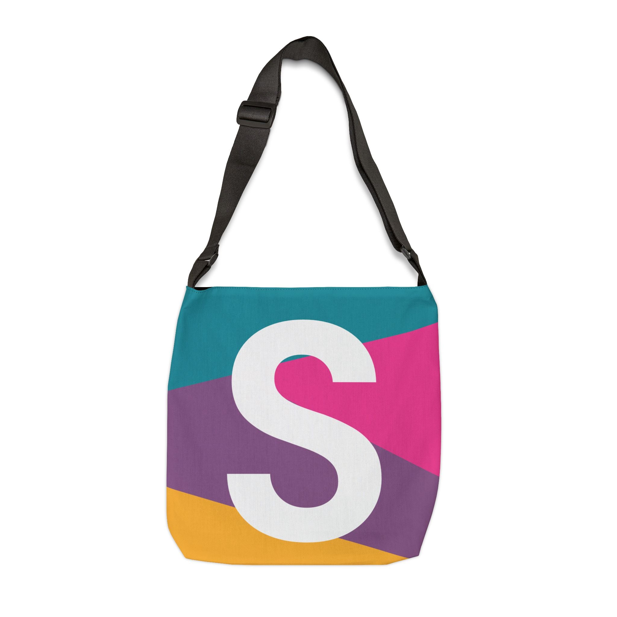Initial Letter 'S' Colorblock Adjustable Tote Bag — Monogram Alphabet Shoulder Bag