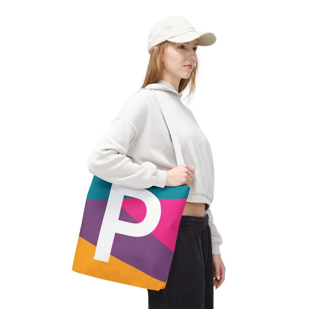 Monogram 'P' Colorblock Tote Bag — Personalized Initial P Shoulder Tote